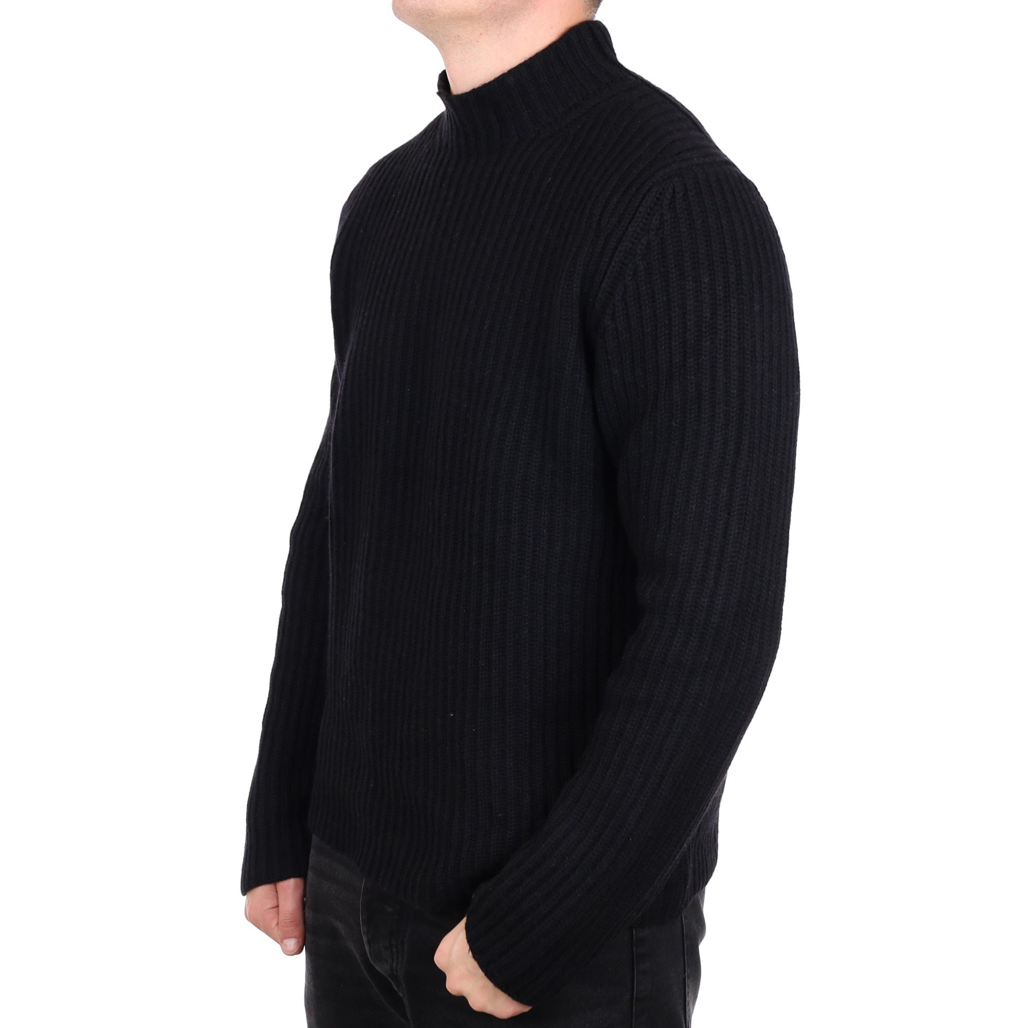 Men's Black Cashmere Turtle Neck Ribbed Knit Jumper XL