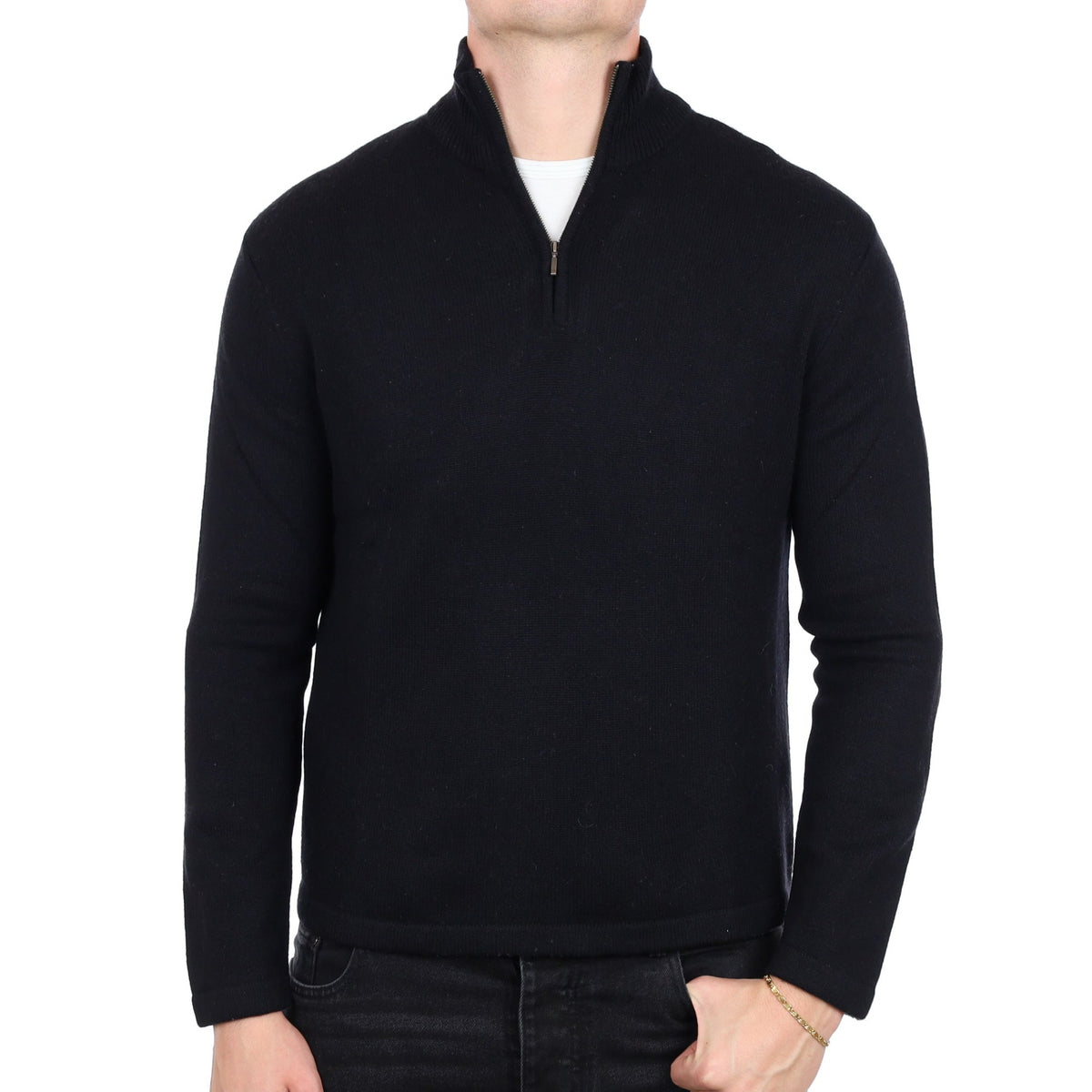 Men's Black Cashmere 1/4 Zip Neck Jumper XL