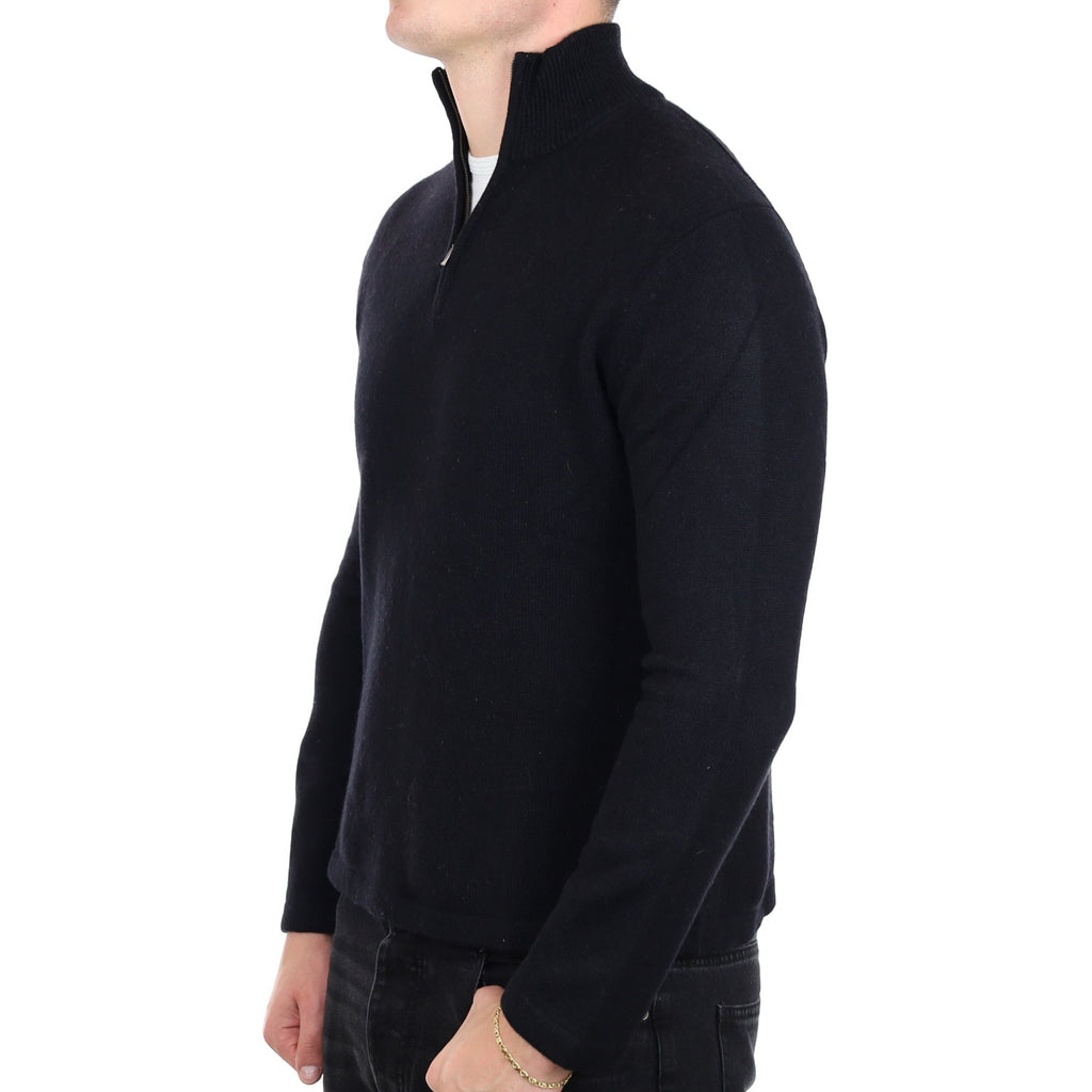 Men's Black Cashmere 1/4 Zip Neck Jumper XL