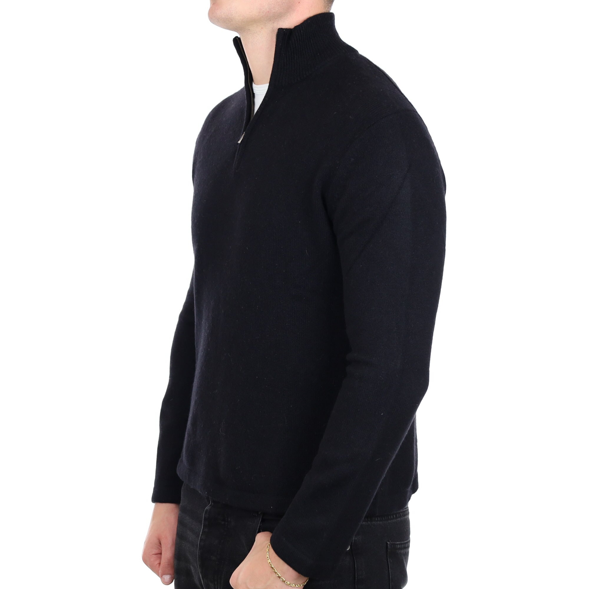 Men's Black Cashmere 1/4 Zip Neck Jumper XL