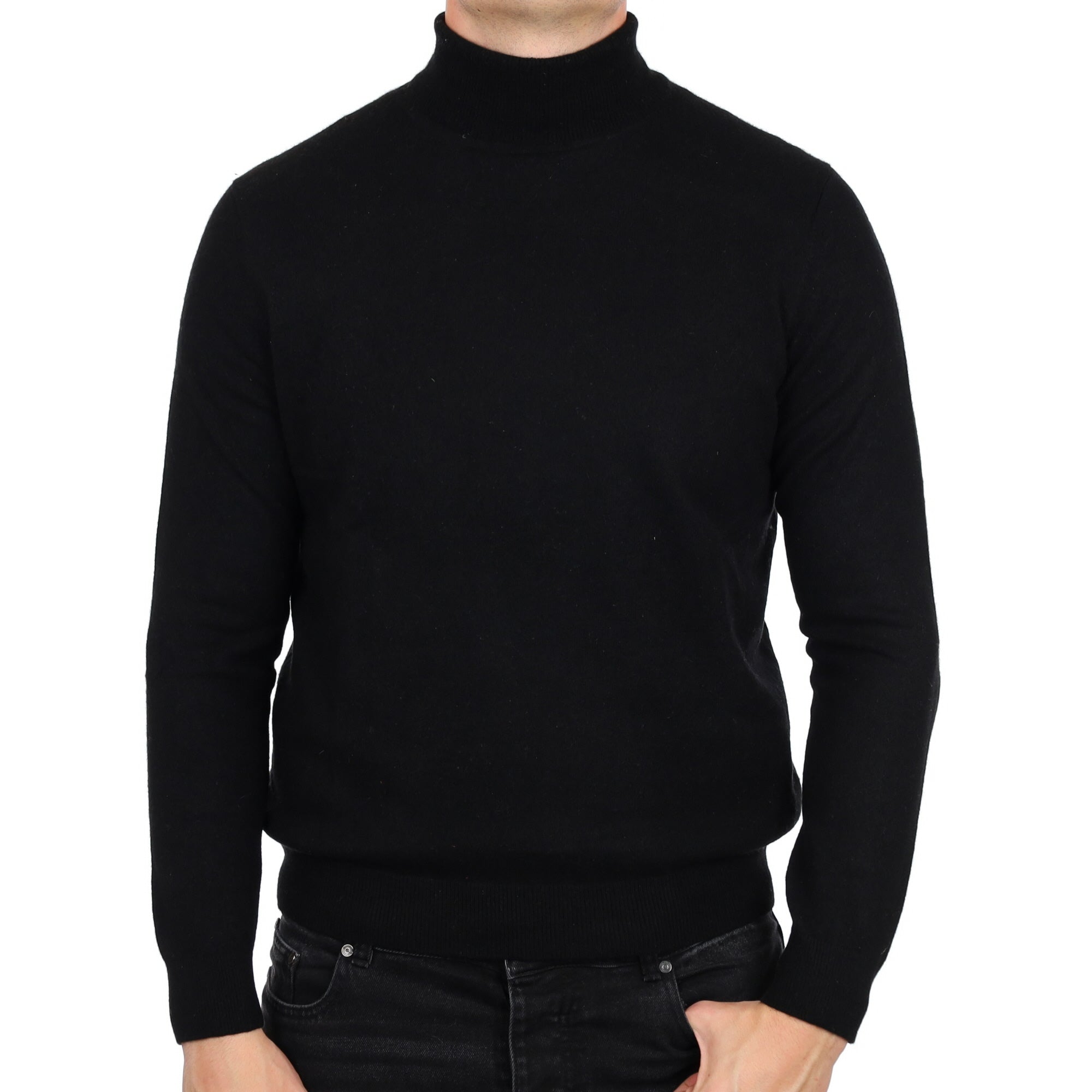 Men's Black Cashmere Polo Neck Jumper XL