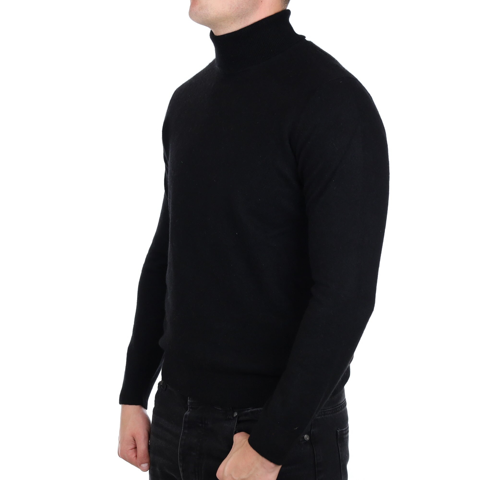 Men's Black Cashmere Polo Neck Jumper XL