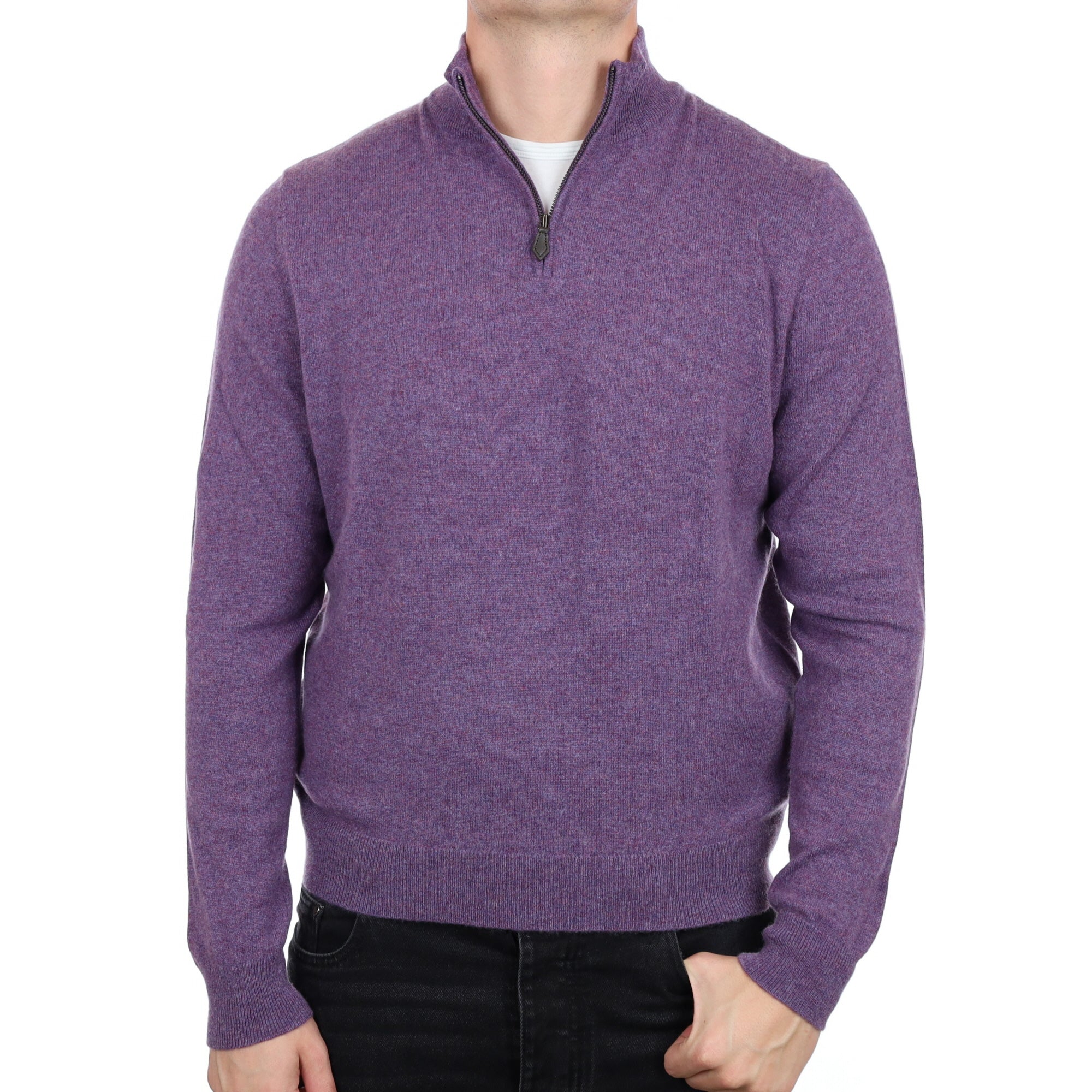 Men's Grape Purple Marl Cashmere 1/4 Zip Neck Jumper XL