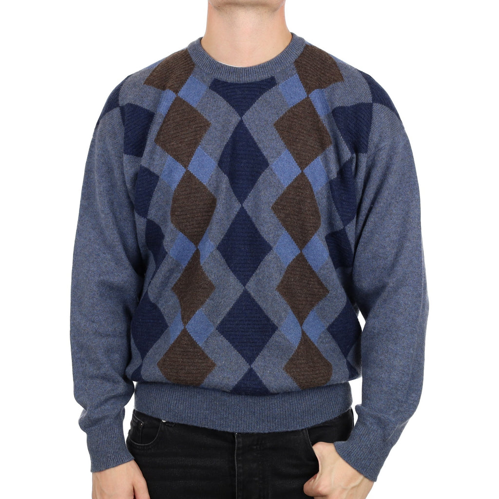 Men's Scottish Blue Diamond Cashmere Crew Neck Jumper XXL