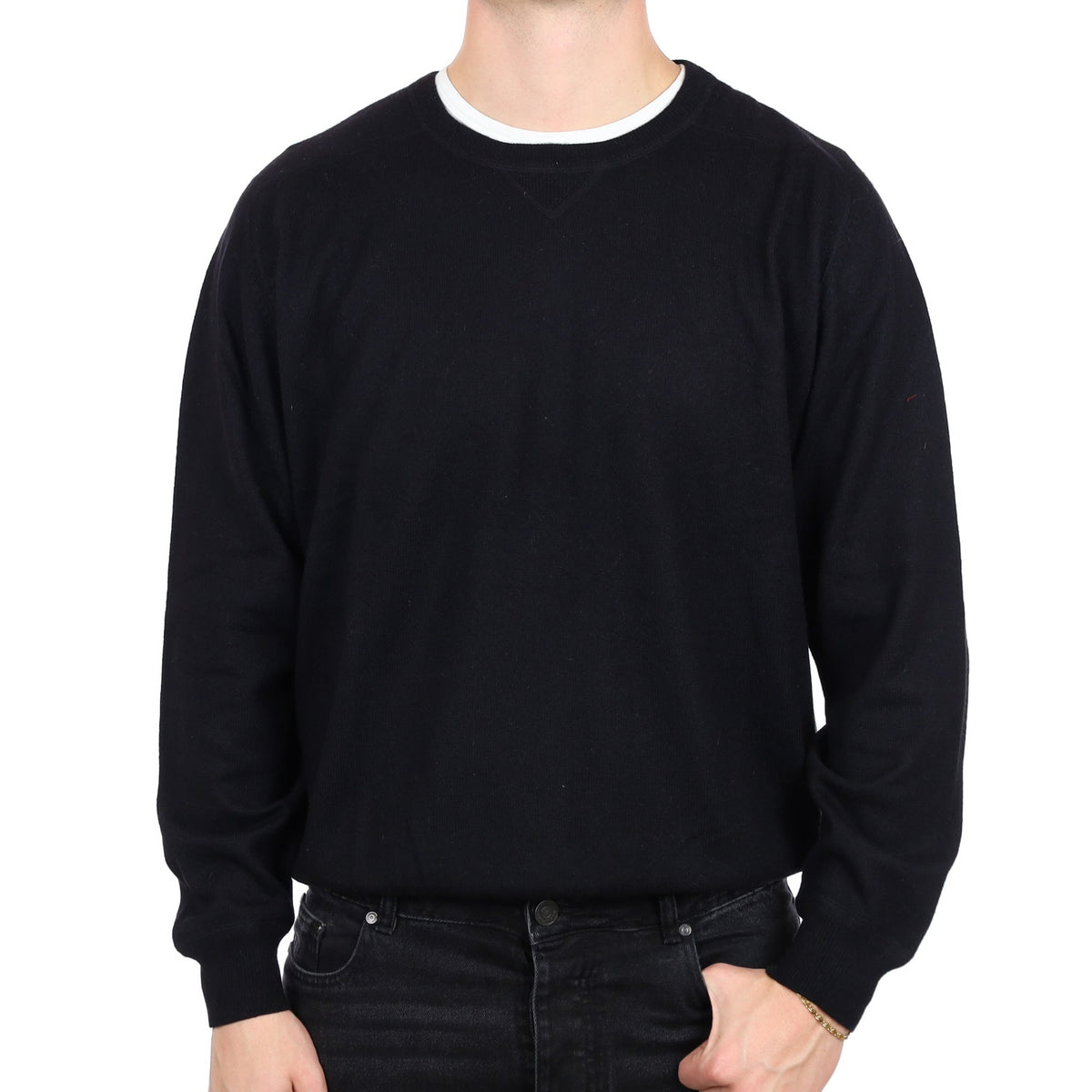 Men's Black Cashmere Sweatshirt Style Crew Neck Jumper XXL
