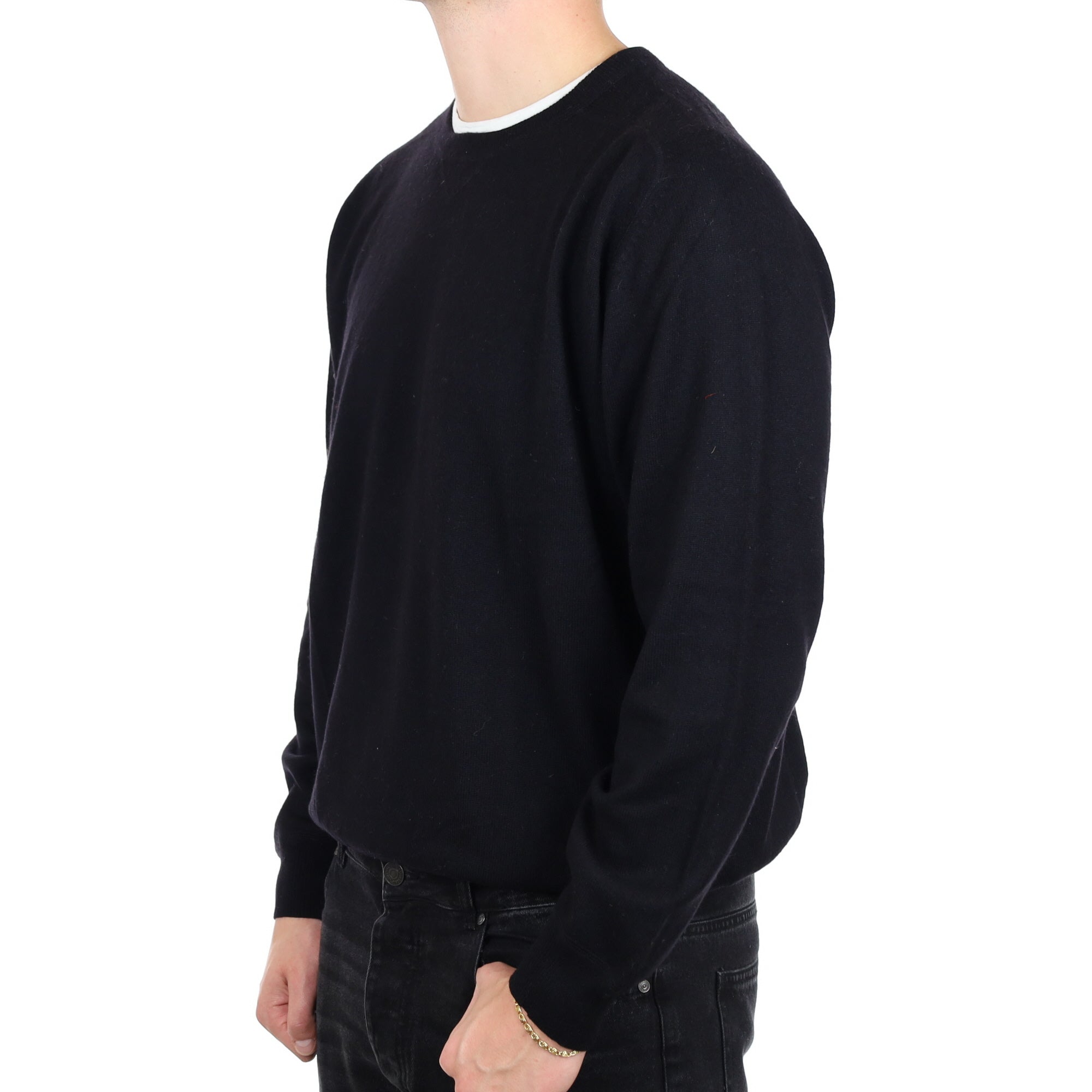 Men's Black Cashmere Sweatshirt Style Crew Neck Jumper XXL