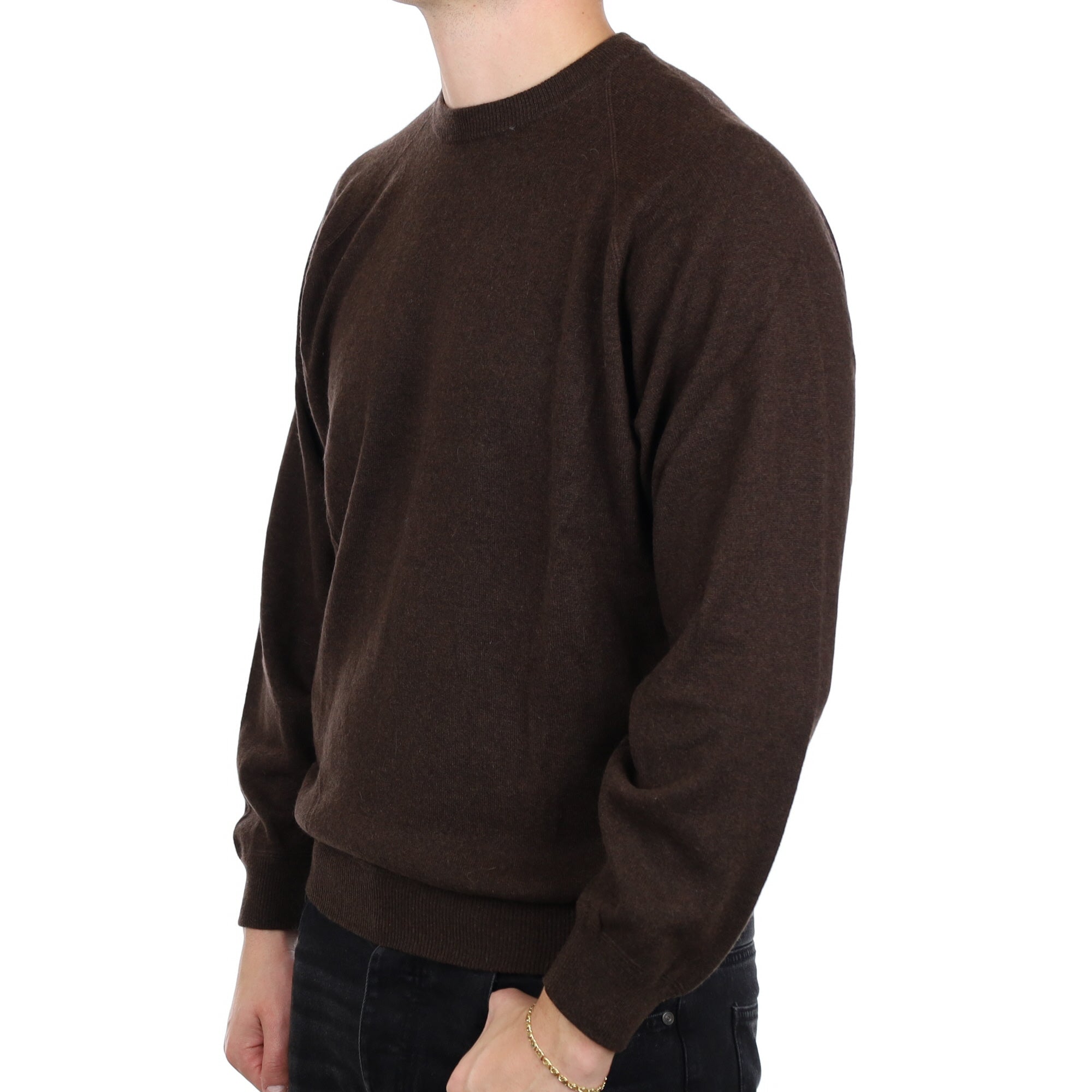 Men's Chocolate Brown Cashmere Crew Neck Jumper XXL