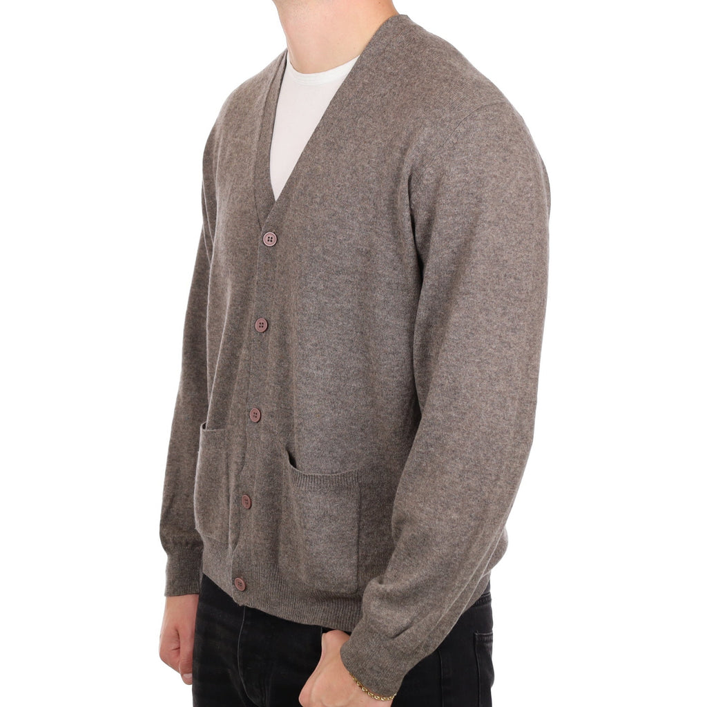 Men's Mocha Brown Cashmere V Neck Cardigan with Pockets XXL