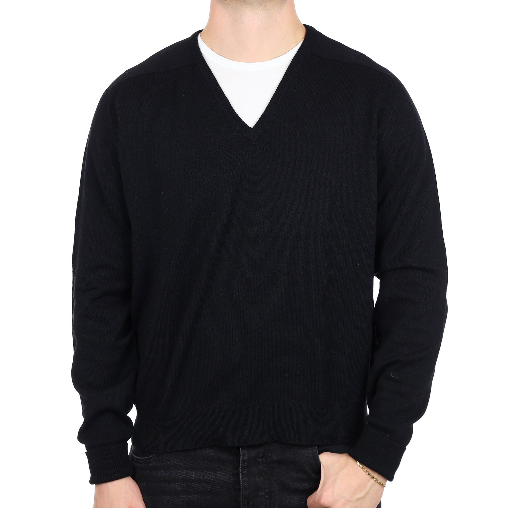 Men's Scottish Black Cashmere V Neck Jumper XXL