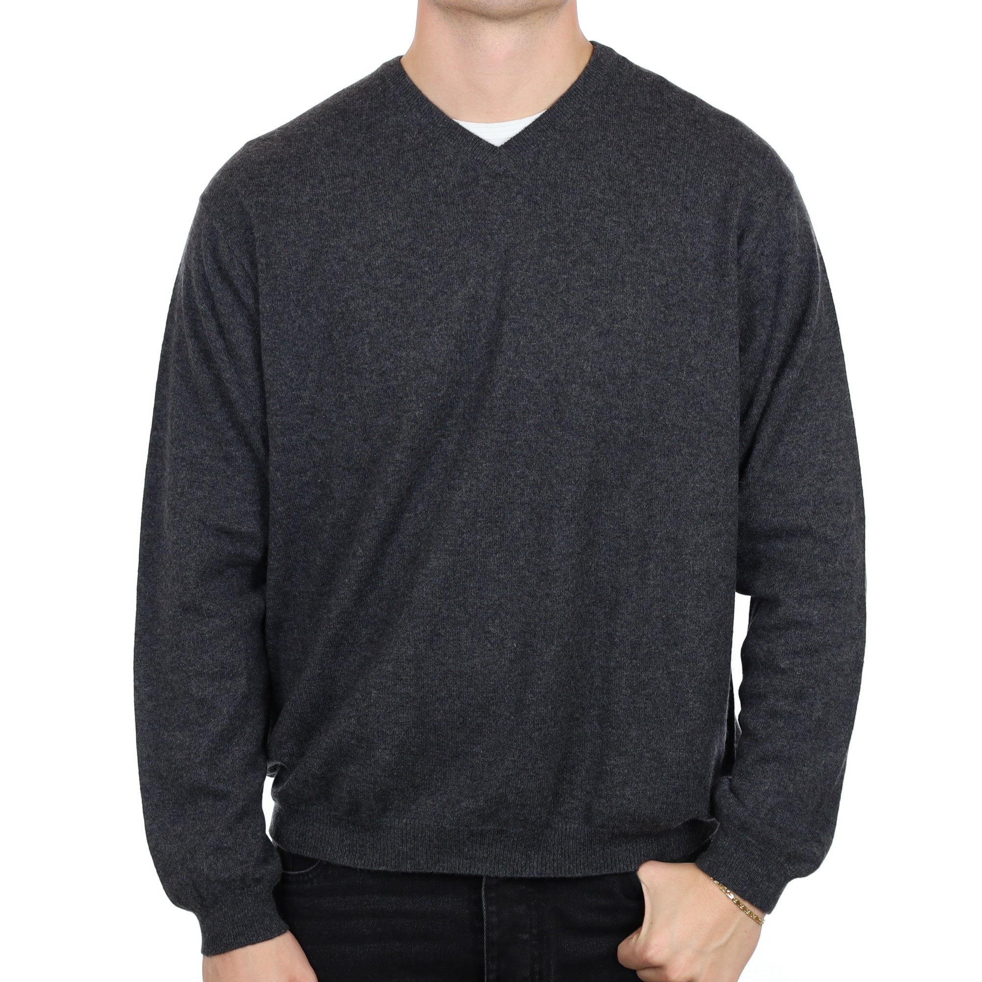 Men's Charcoal Grey Cashmere V Neck Jumper XXL