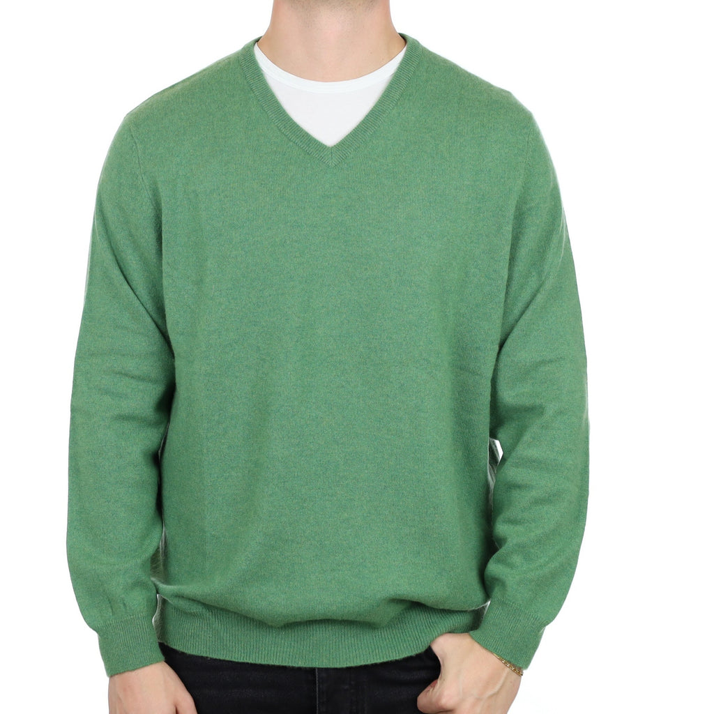 Men's Pear Green Cashmere V Neck Jumper XXL