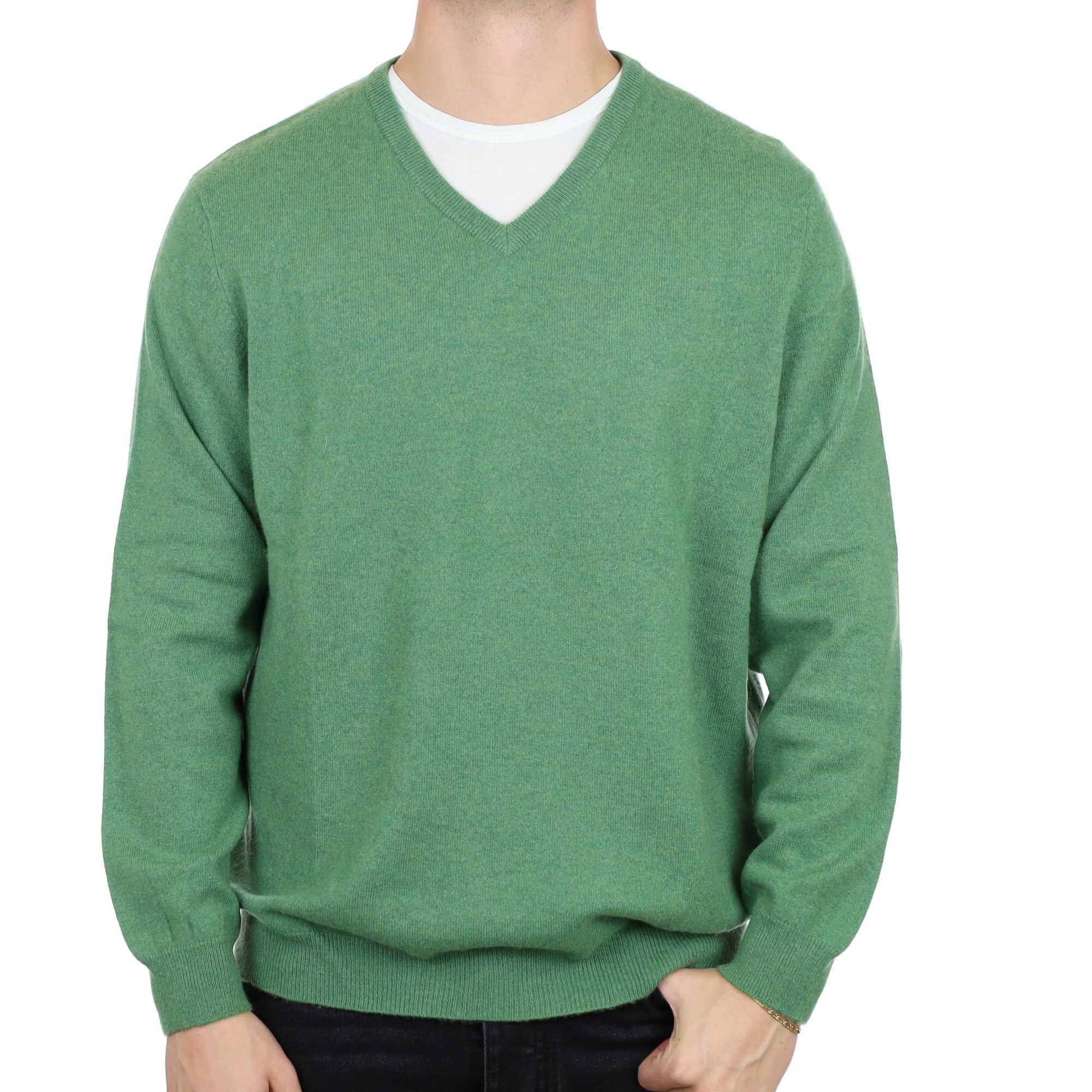 Men's Pear Green Cashmere V Neck Jumper XXL