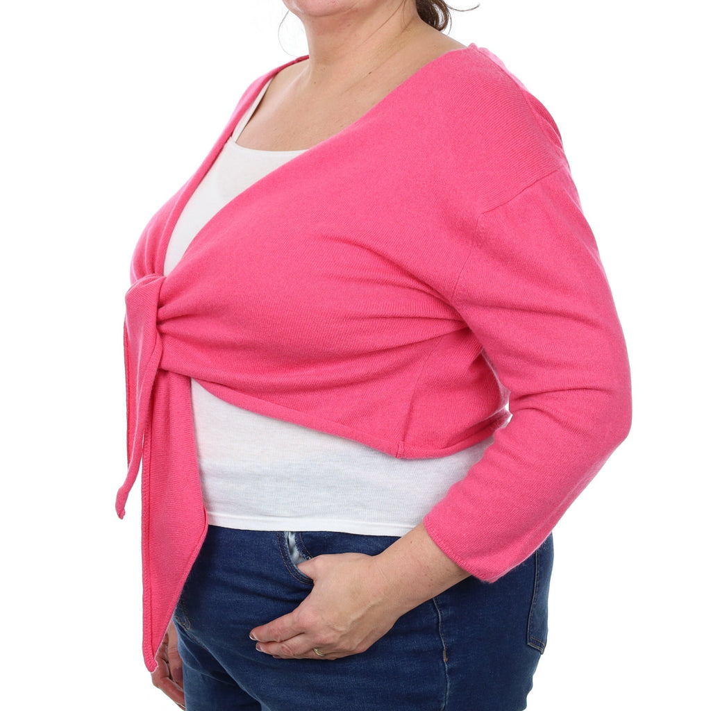 Hot Pink Cashmere Tie Front Cardigan Extra Large