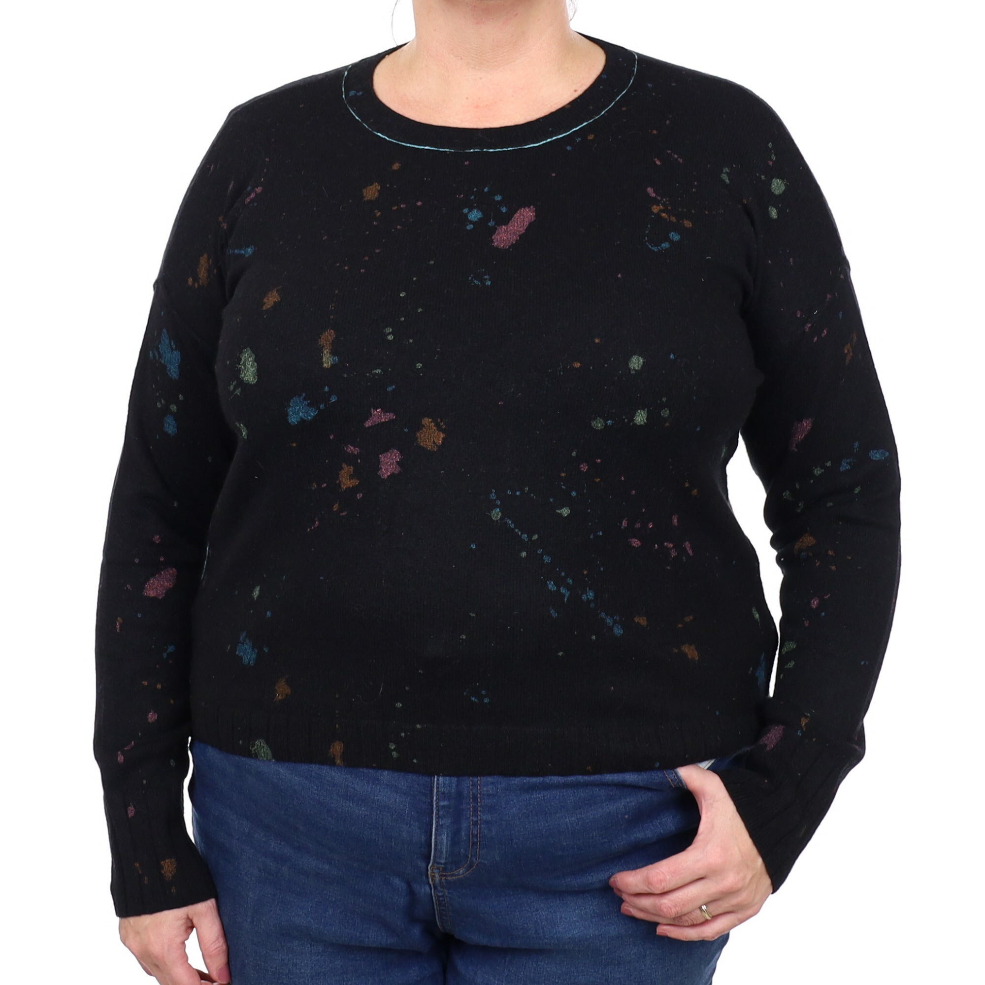 Black Paint Splatter Effect Cashmere Crew Neck Jumper Extra Large