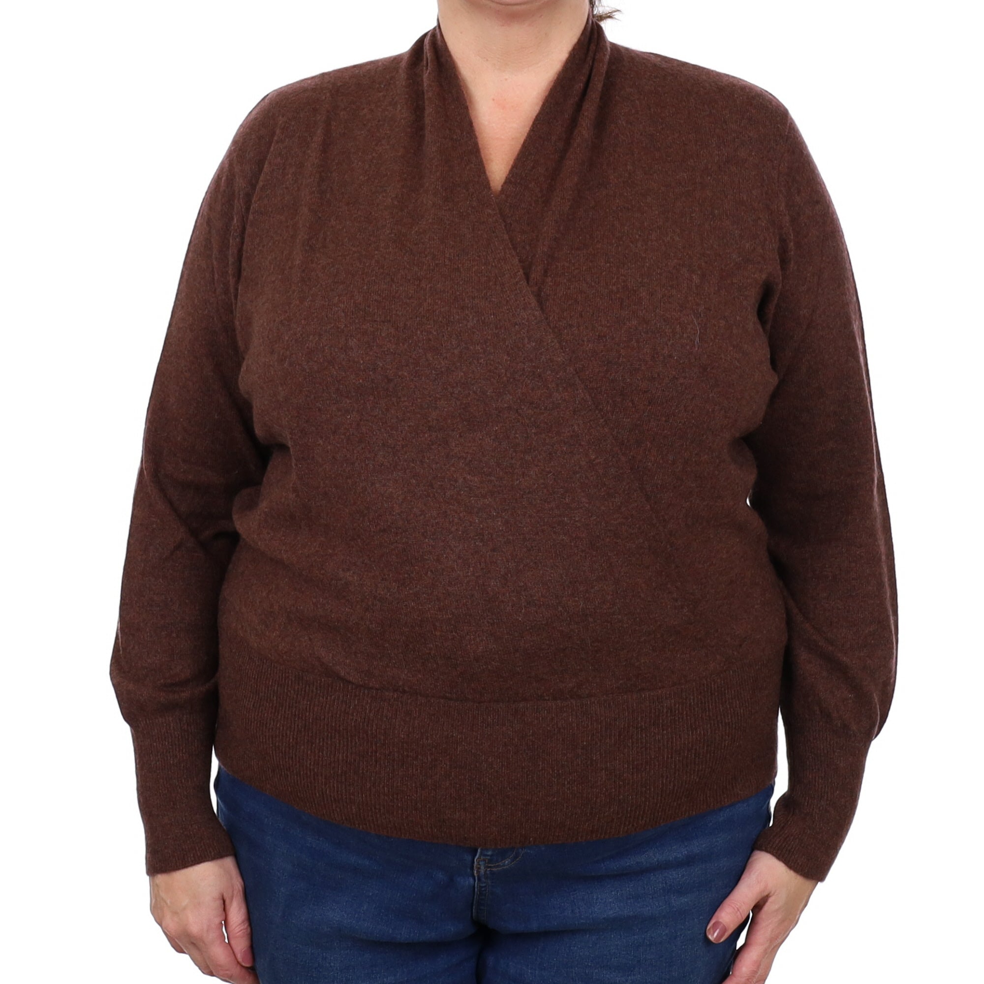 Russet Brown Cashmere Cross Over V Neck Jumper Extra Large
