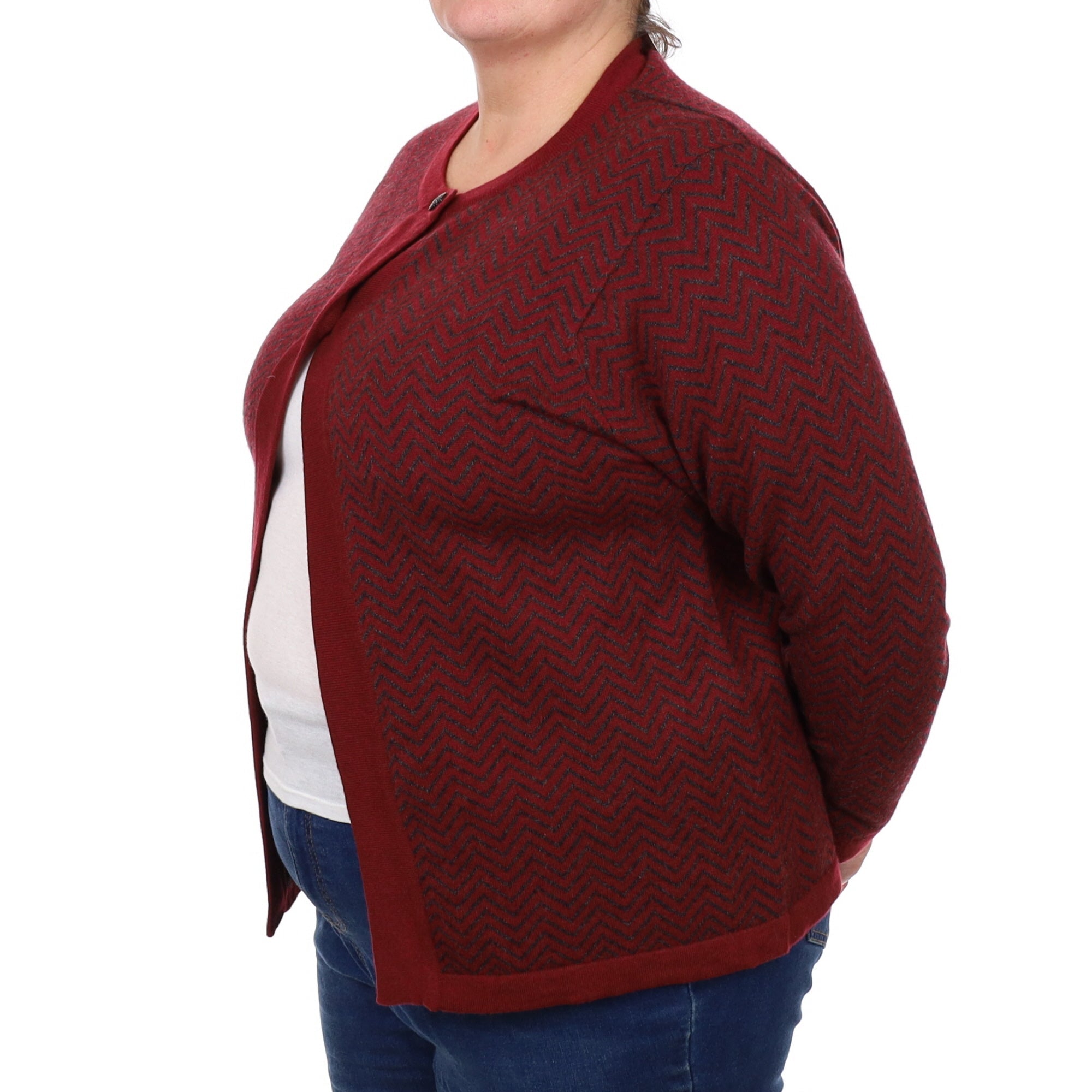 Burgundy Red Patterned Cashmere Cardigan Extra Large