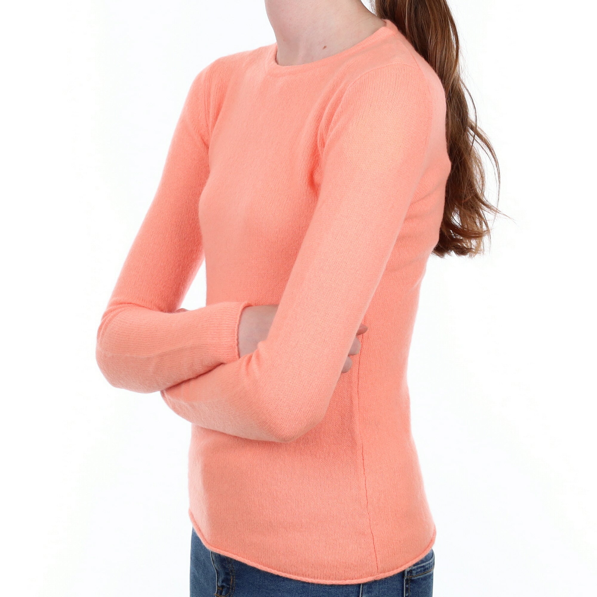 Brand New Peach Pink Cashmere Crew Neck Jumper Extra Small