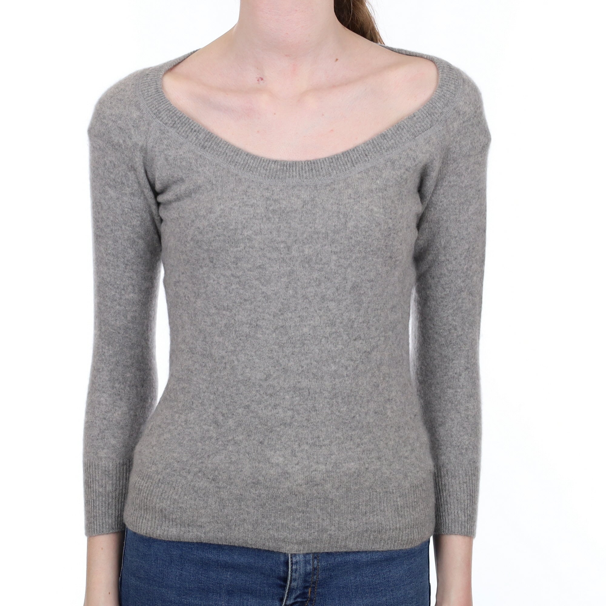 Smoke Grey Cashmere Scoop Neck Jumper Extra Small