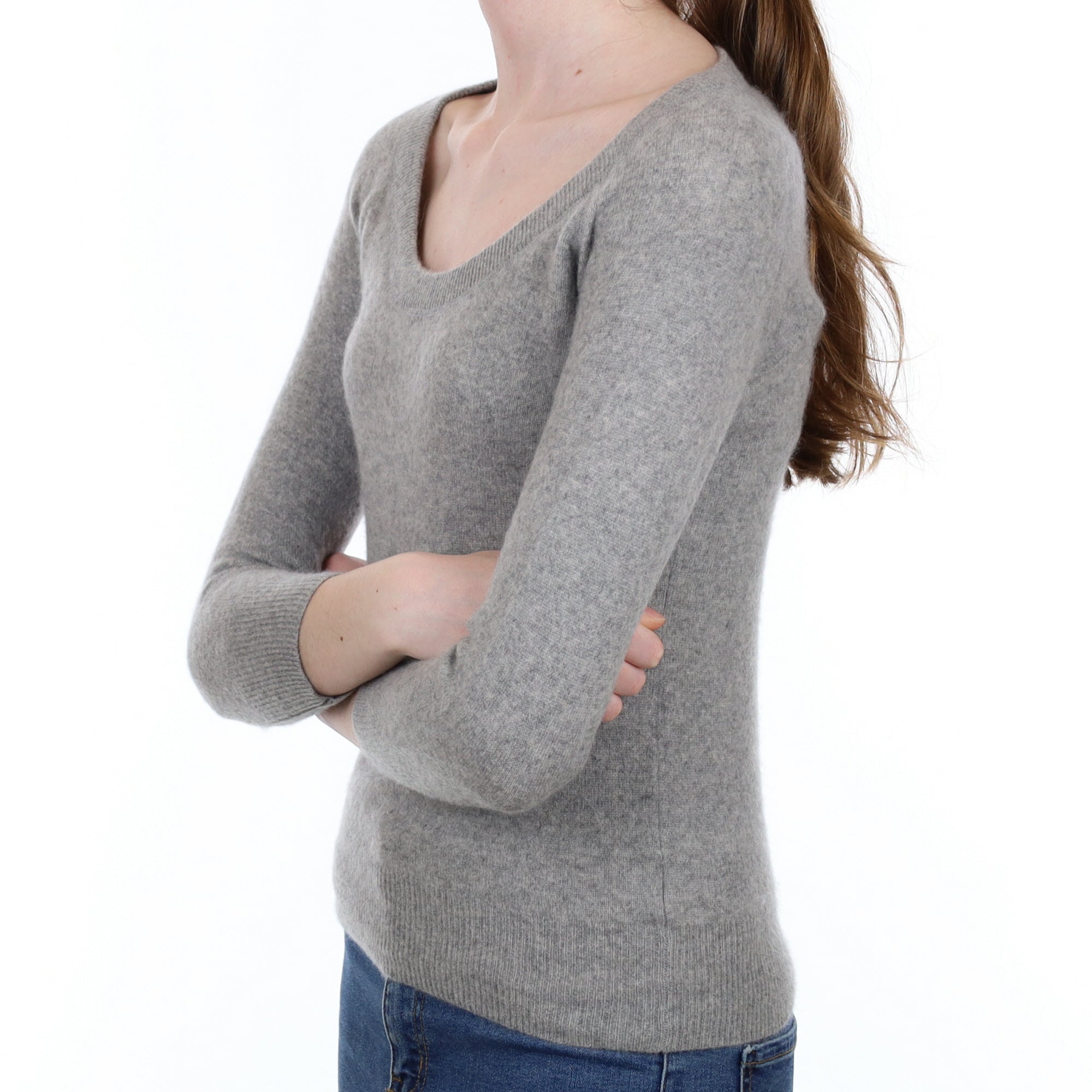 Smoke Grey Cashmere Scoop Neck Jumper Extra Small