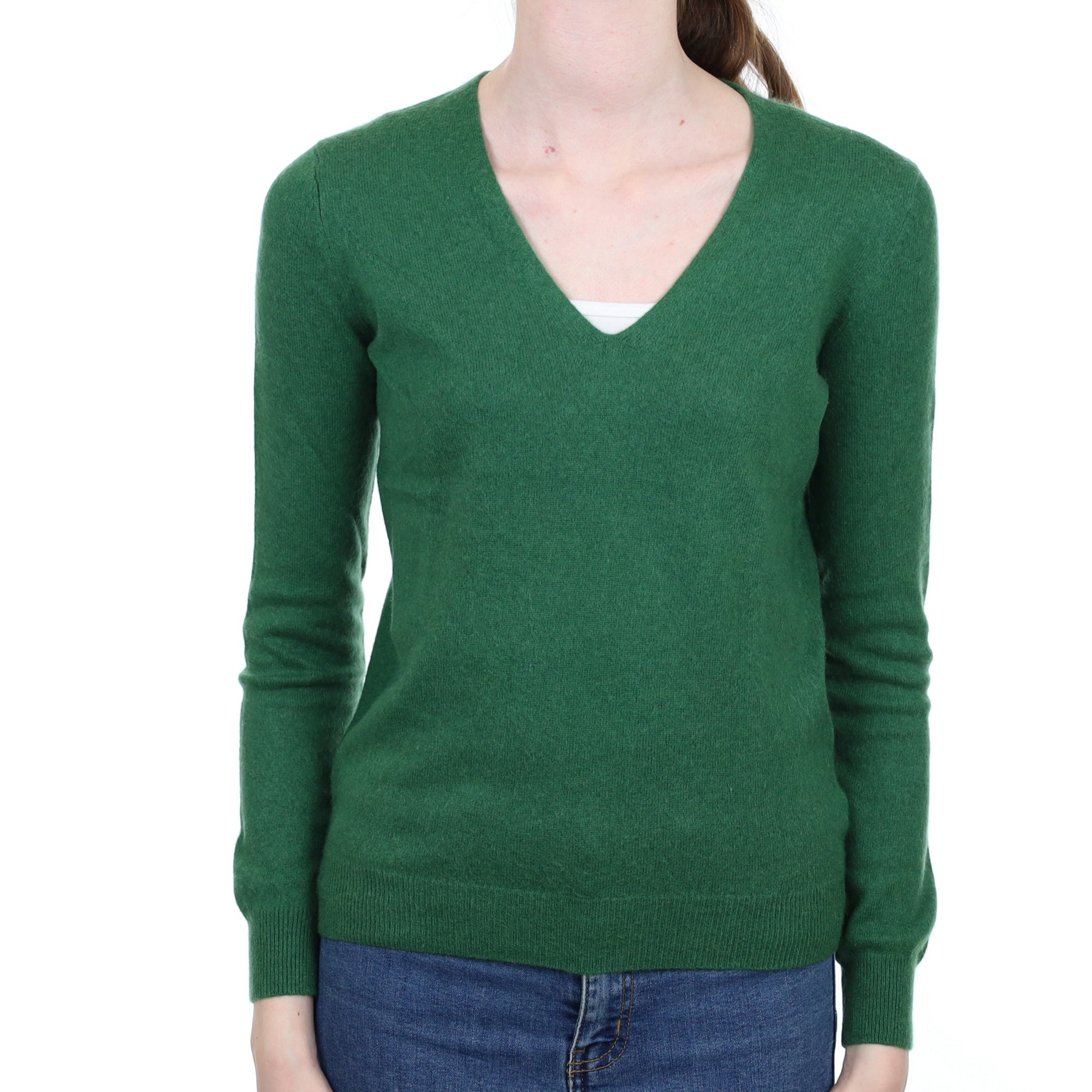 Grass Green Cashmere V Neck Jumper Extra Small