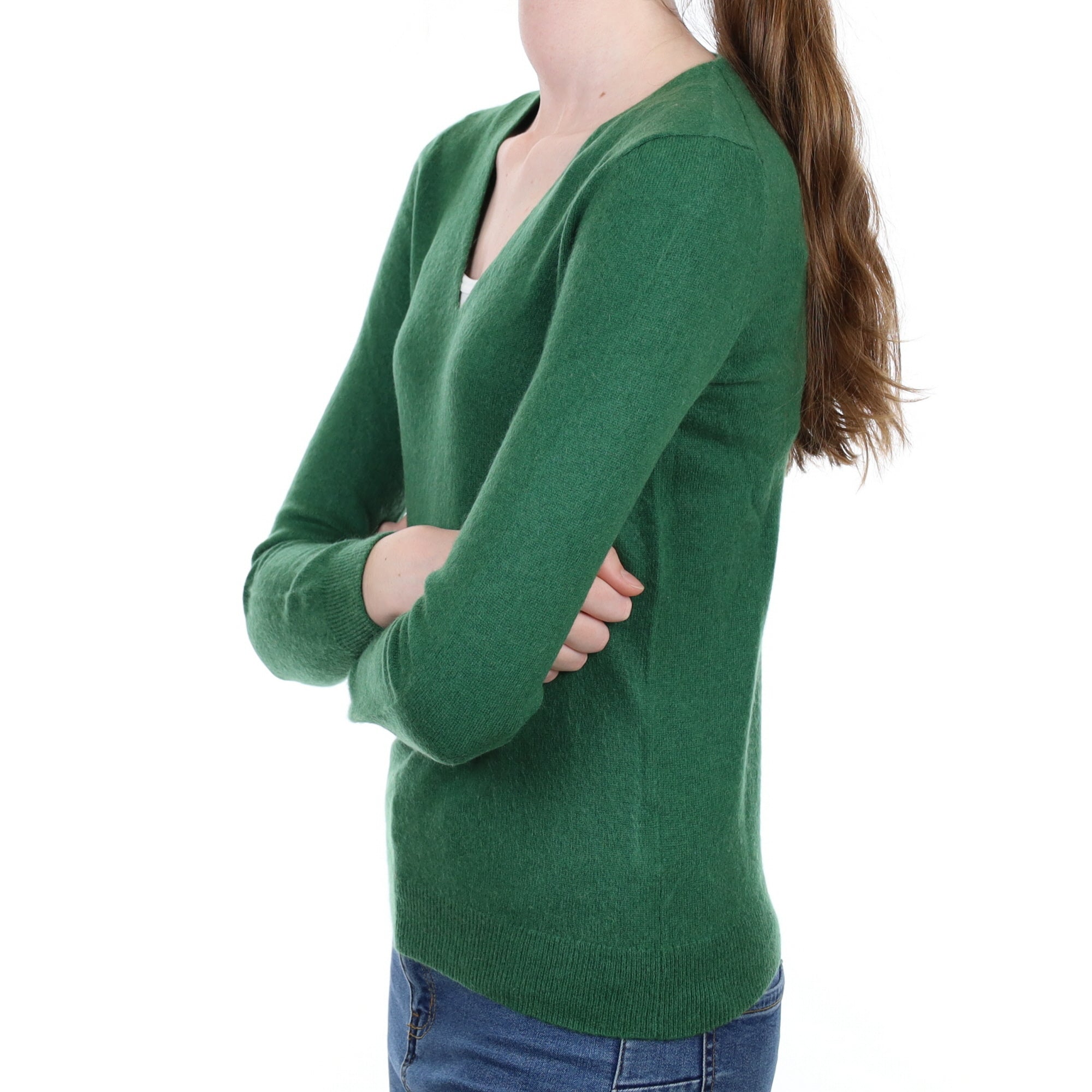 Grass Green Cashmere V Neck Jumper Extra Small