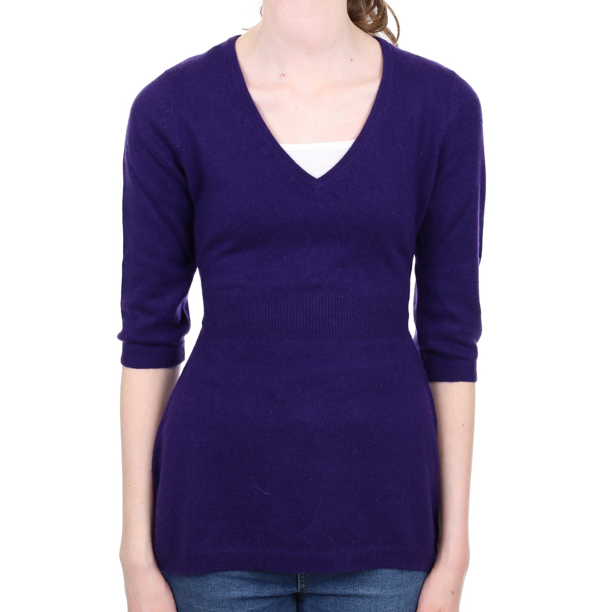 Iris Purple Cashmere V Neck Jumper Extra Small
