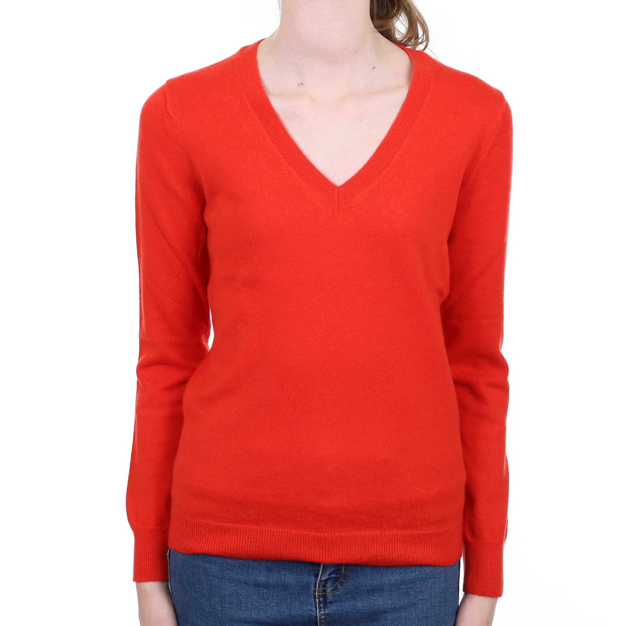 Vermillion Red Cashmere V Neck Jumper Extra Small