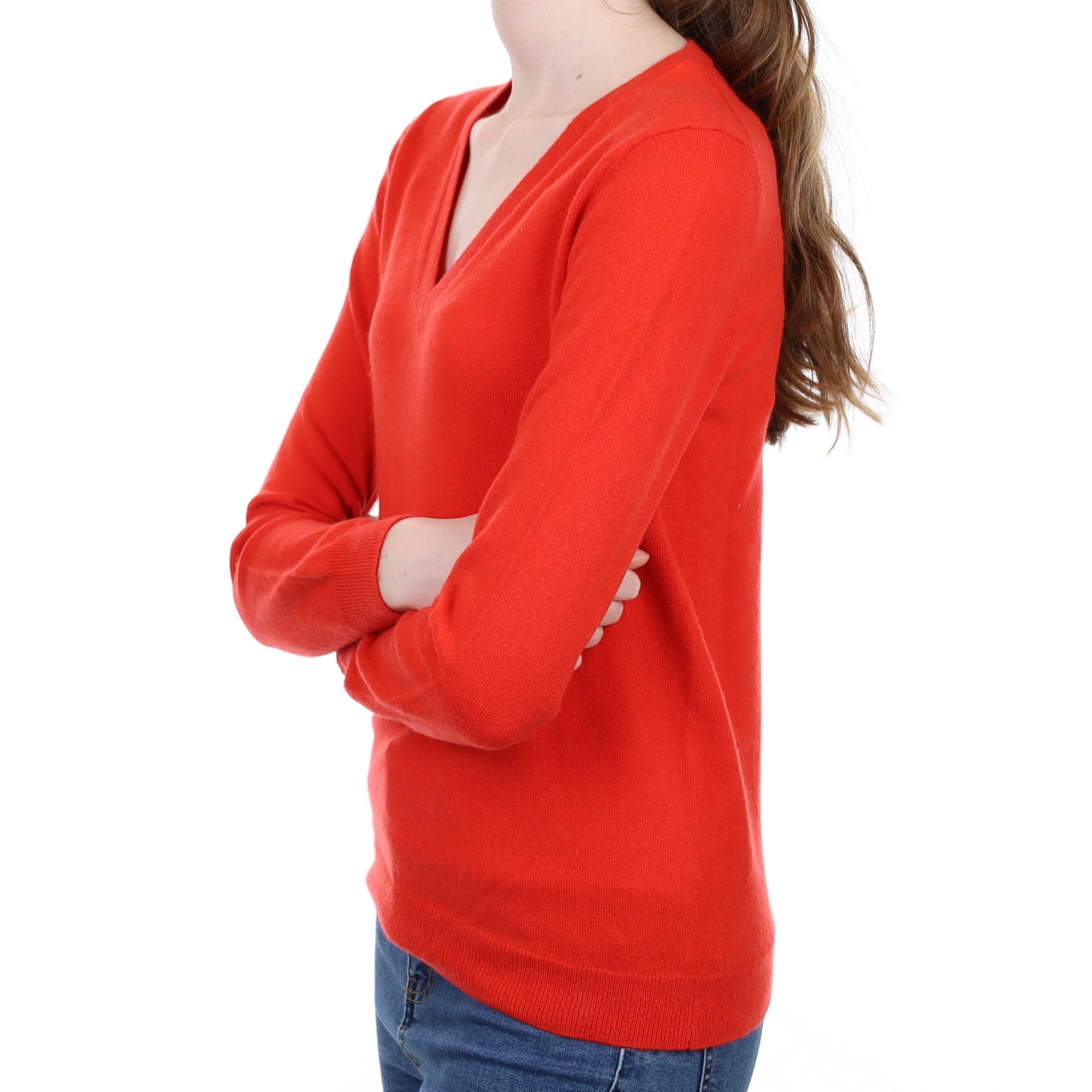 Vermillion Red Cashmere V Neck Jumper Extra Small