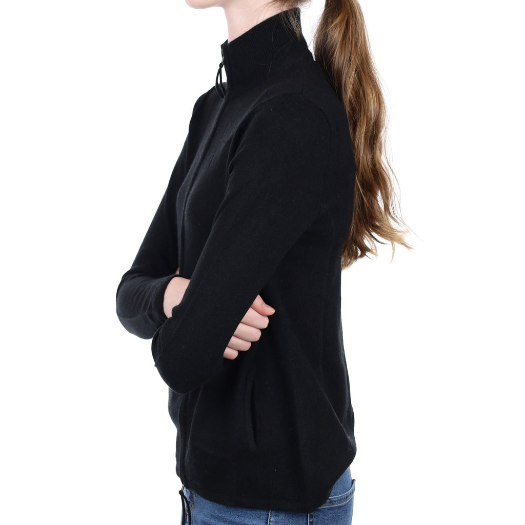 Black Cashmere Zip Up Turtle Neck Cardigan Extra Small