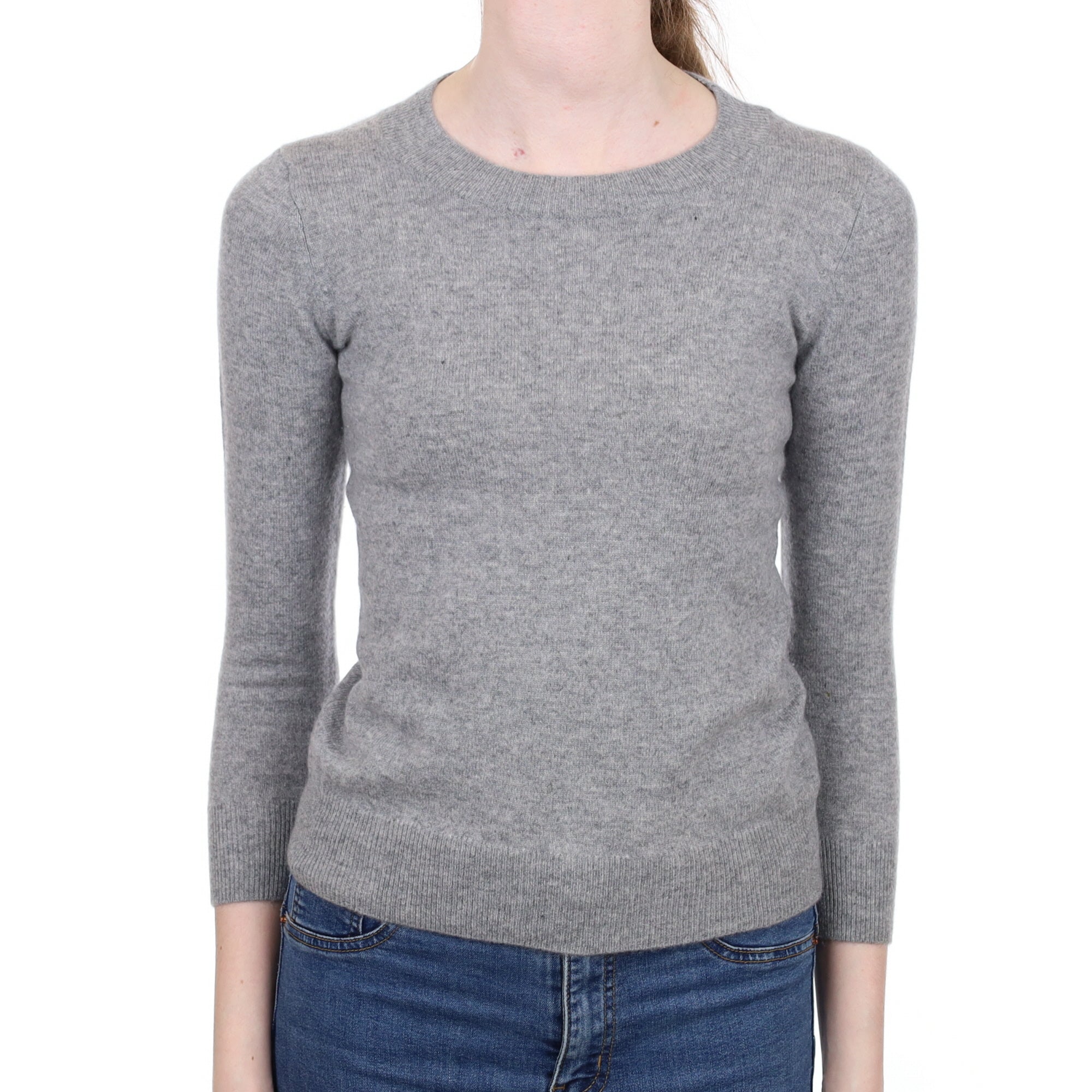 Ash Grey Cashmere 3/4 Sleeve Crew Neck Jumper Extra Small