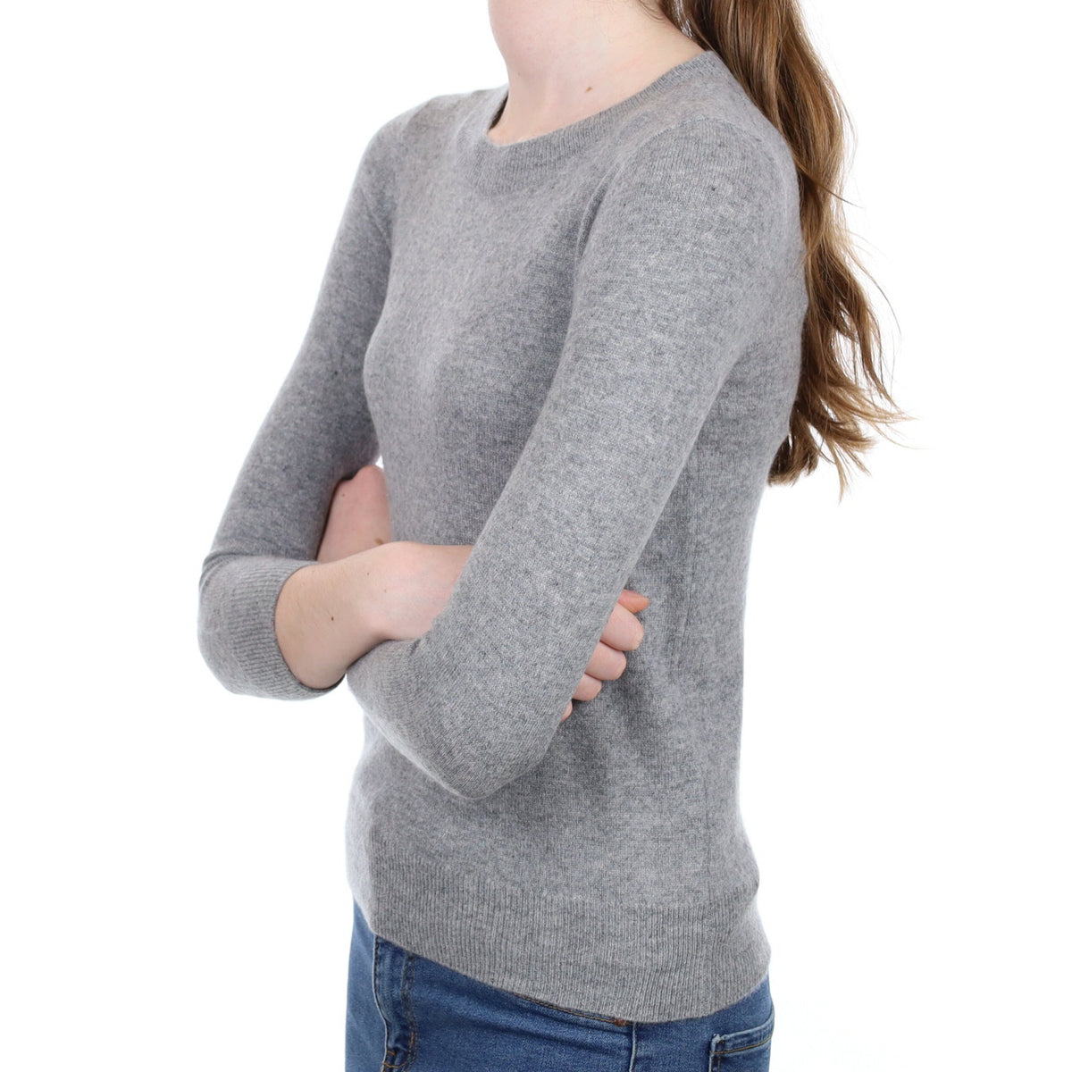Ash Grey Cashmere 3/4 Sleeve Crew Neck Jumper Extra Small
