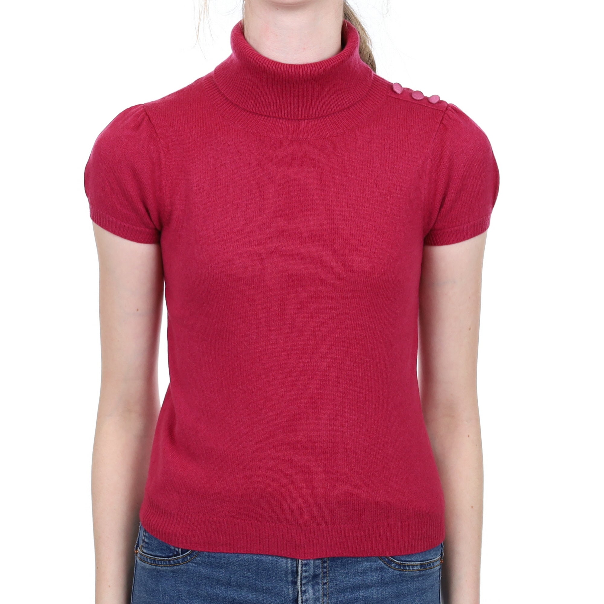 Cherry Pink Cashmere Short Sleeve Polo Neck Jumper Extra Small