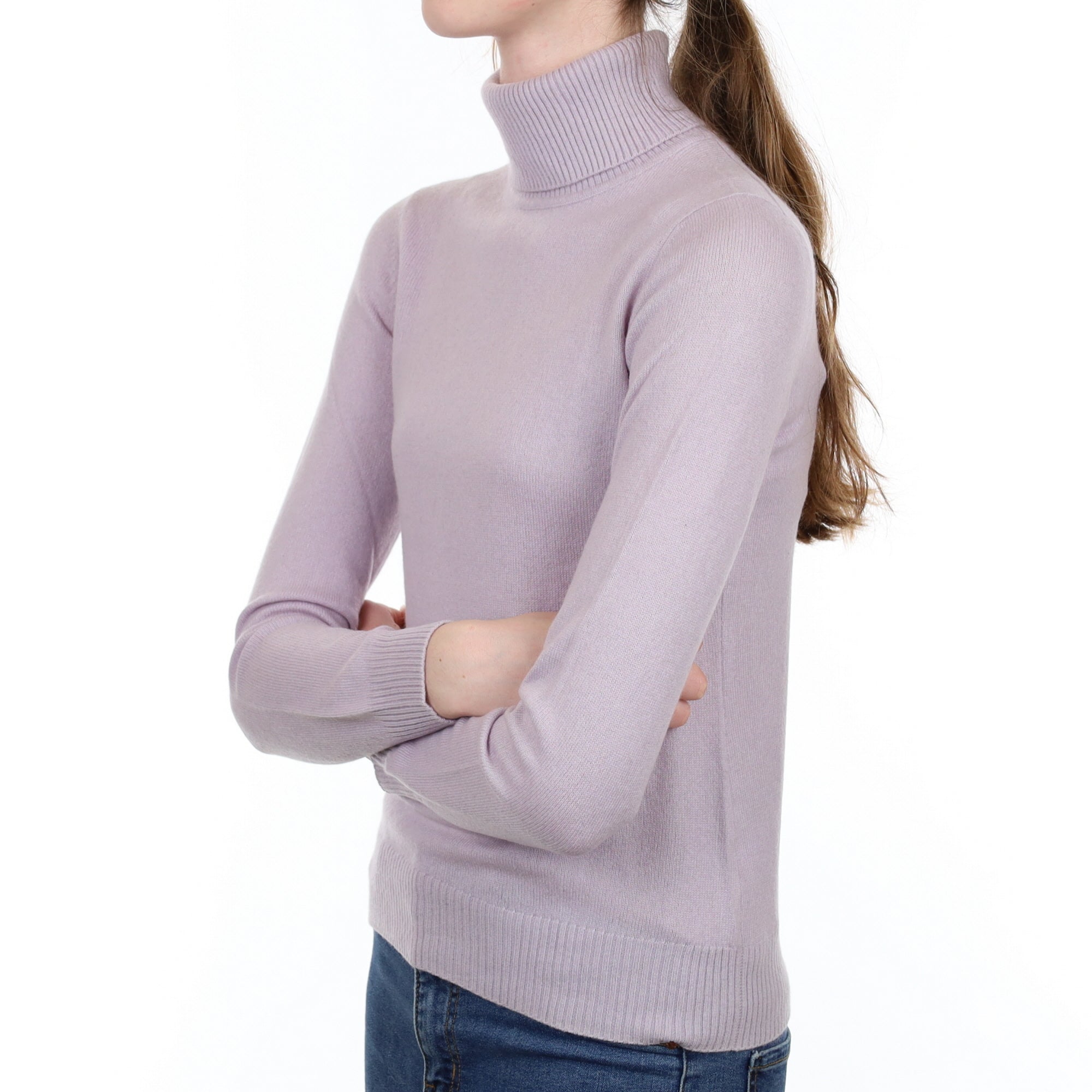 Pale Purple Cashmere Polo Neck Jumper Extra Small