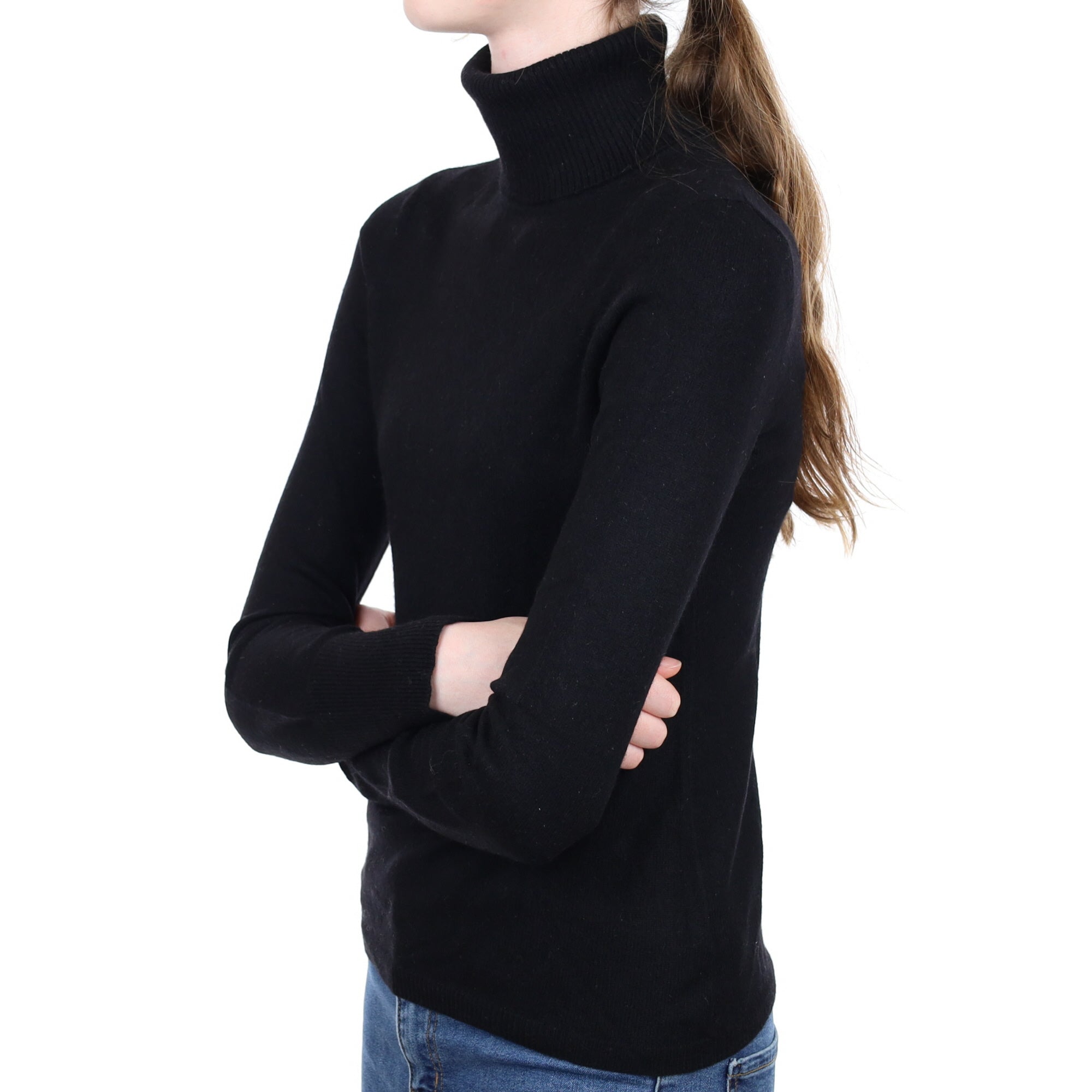 Black Cashmere Polo Neck Jumper Extra Small