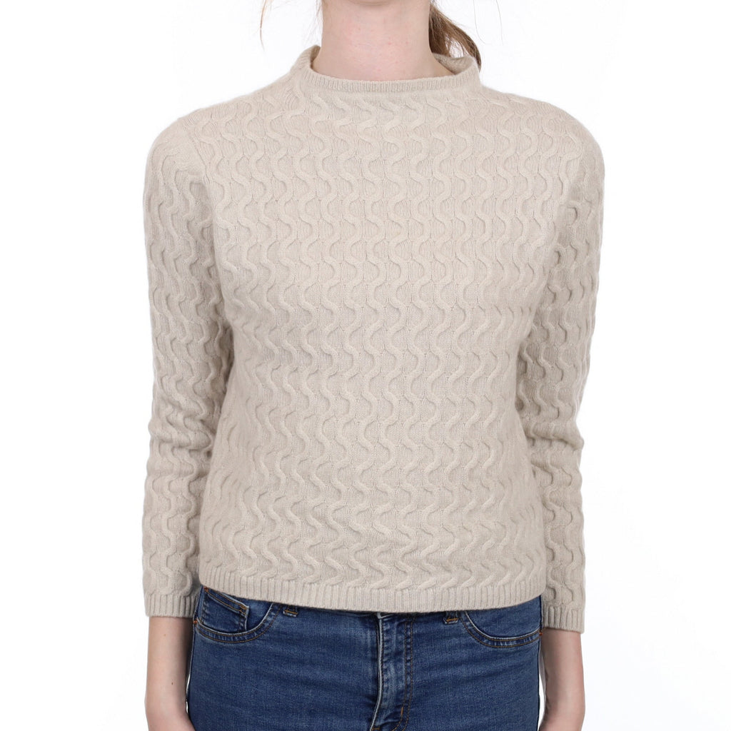 Frost Grey Textured Cashmere Turtle Neck Jumper Extra Small