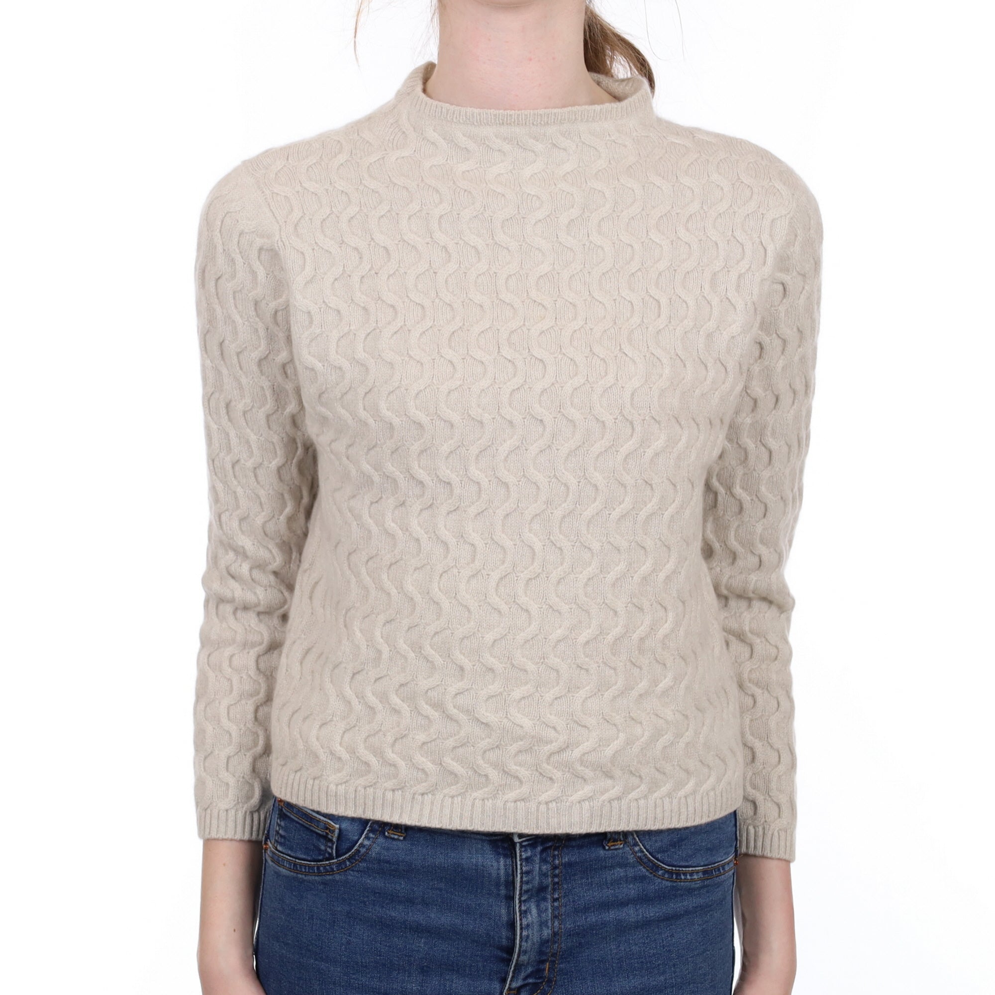 Frost Grey Textured Cashmere Turtle Neck Jumper Extra Small