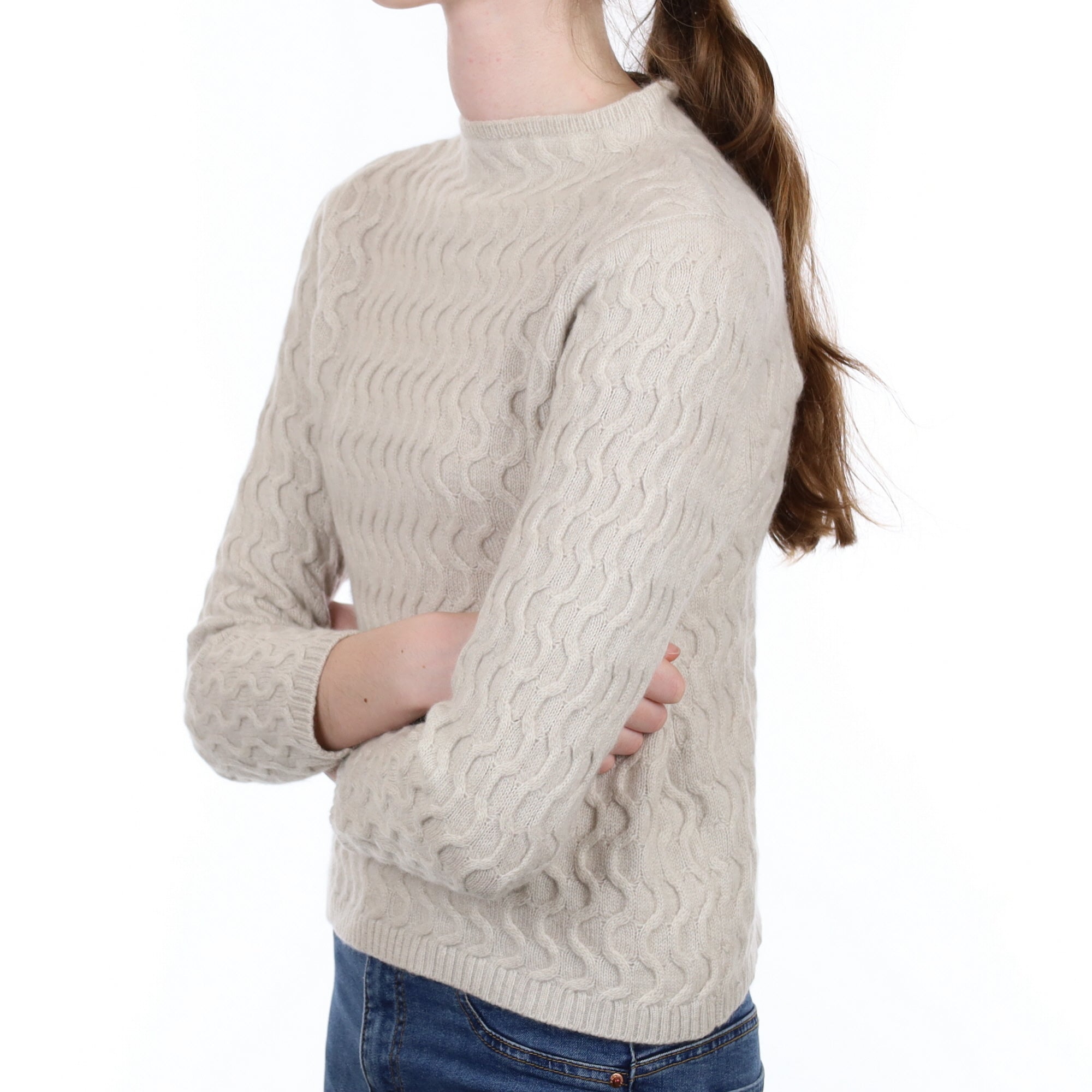 Frost Grey Textured Cashmere Turtle Neck Jumper Extra Small
