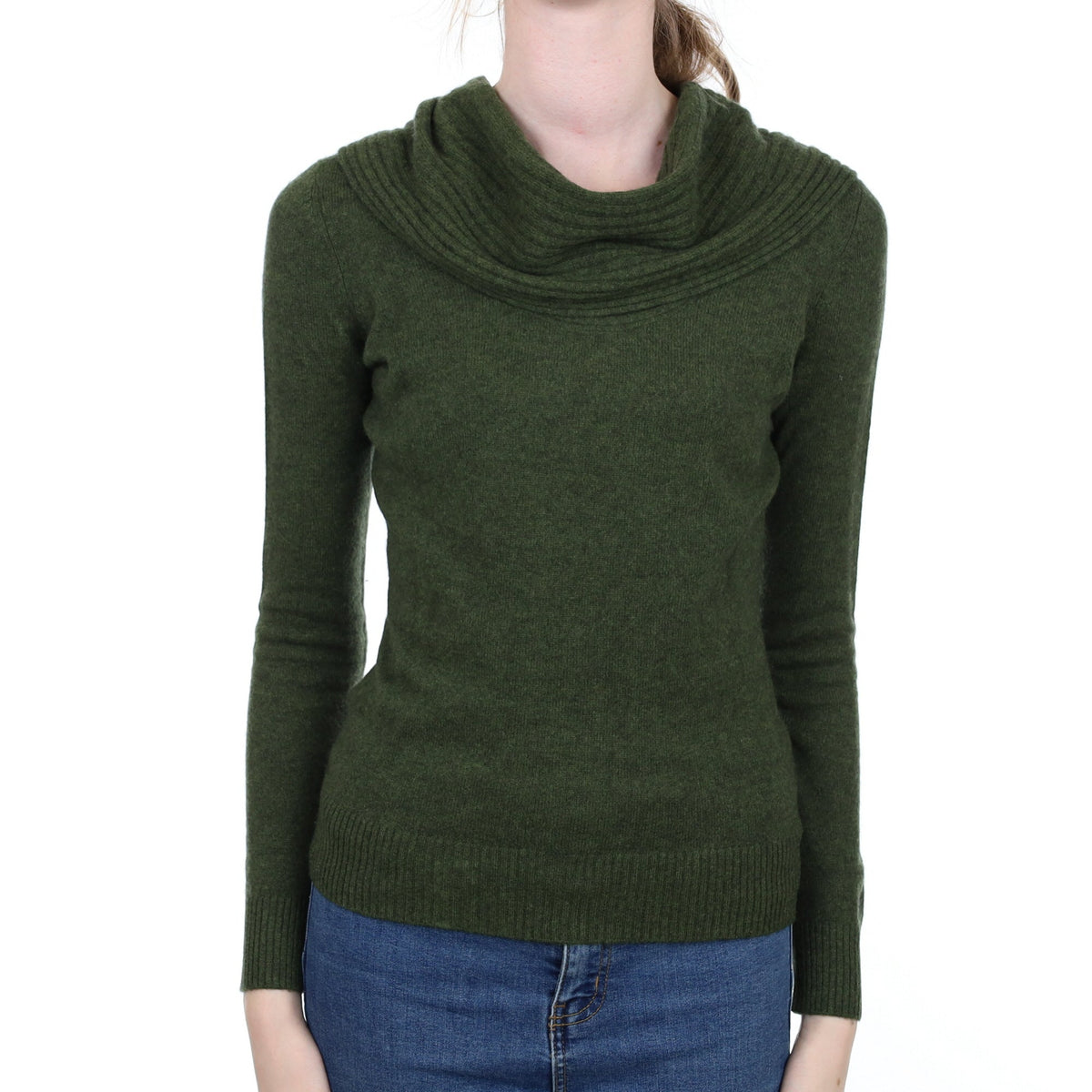 Basil Green Cashmere Cowl Neck Jumper Extra Small