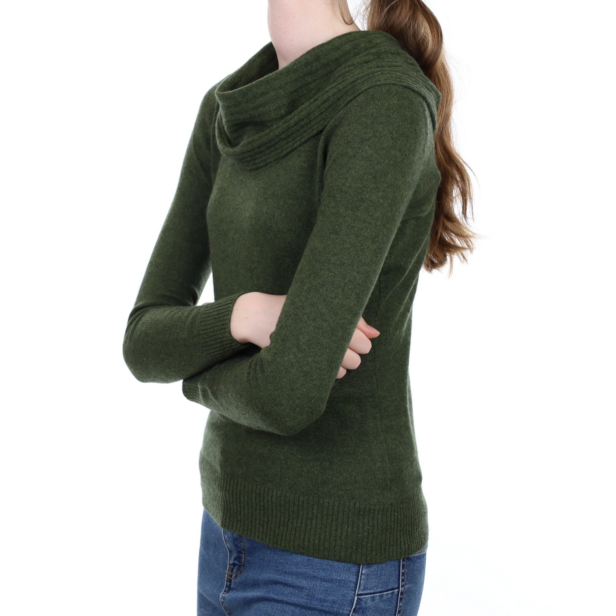 Basil Green Cashmere Cowl Neck Jumper Extra Small