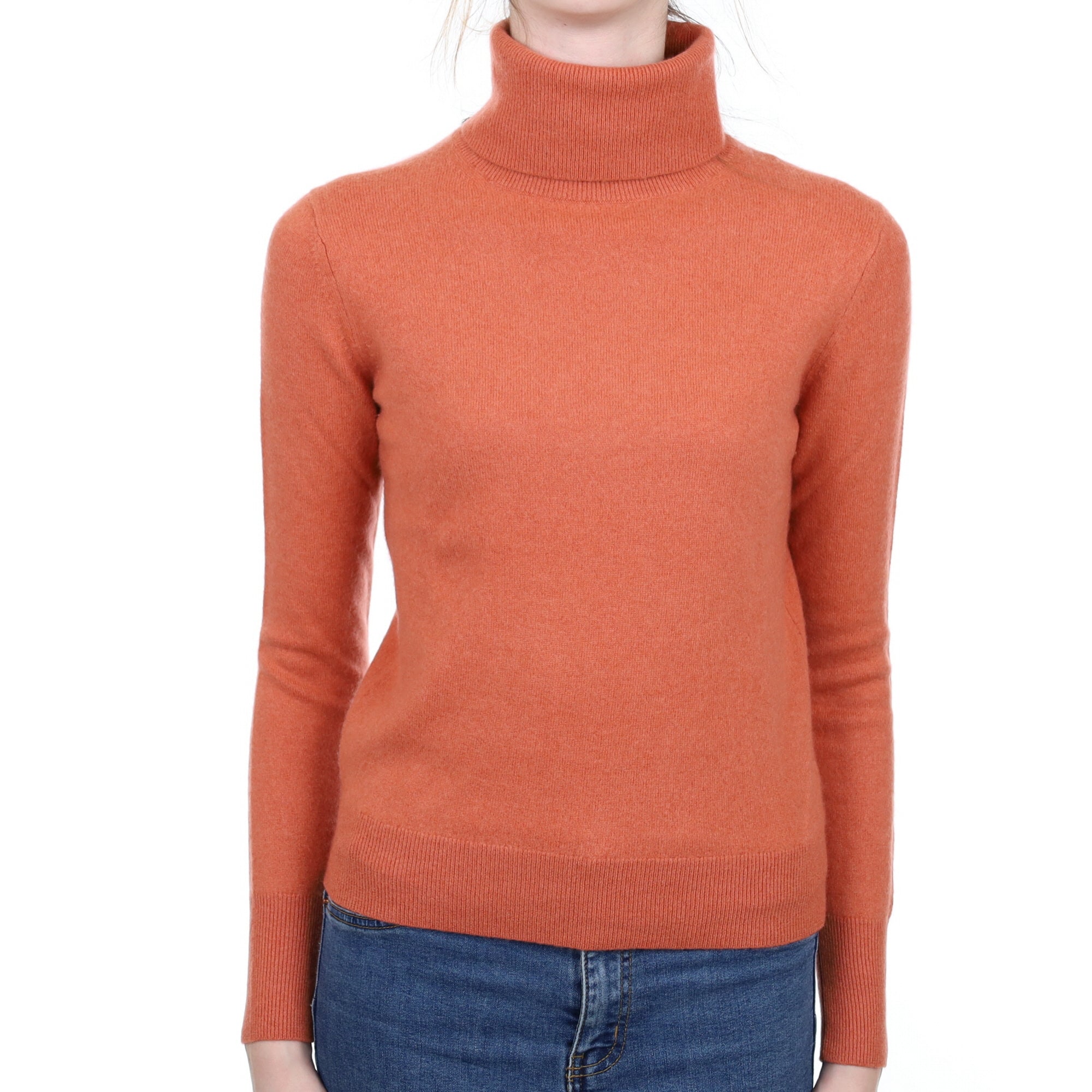Terracotta Orange Cashmere Polo Neck Jumper Extra Small