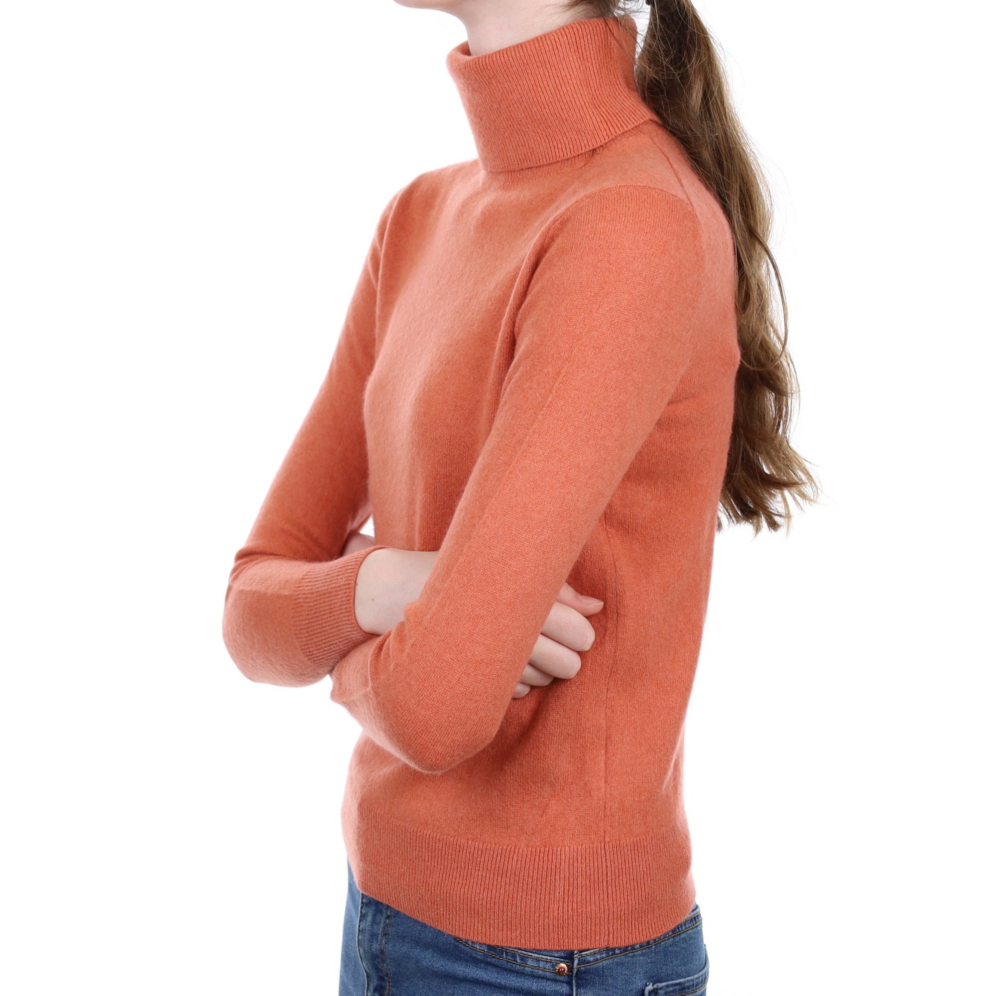 Terracotta Orange Cashmere Polo Neck Jumper Extra Small