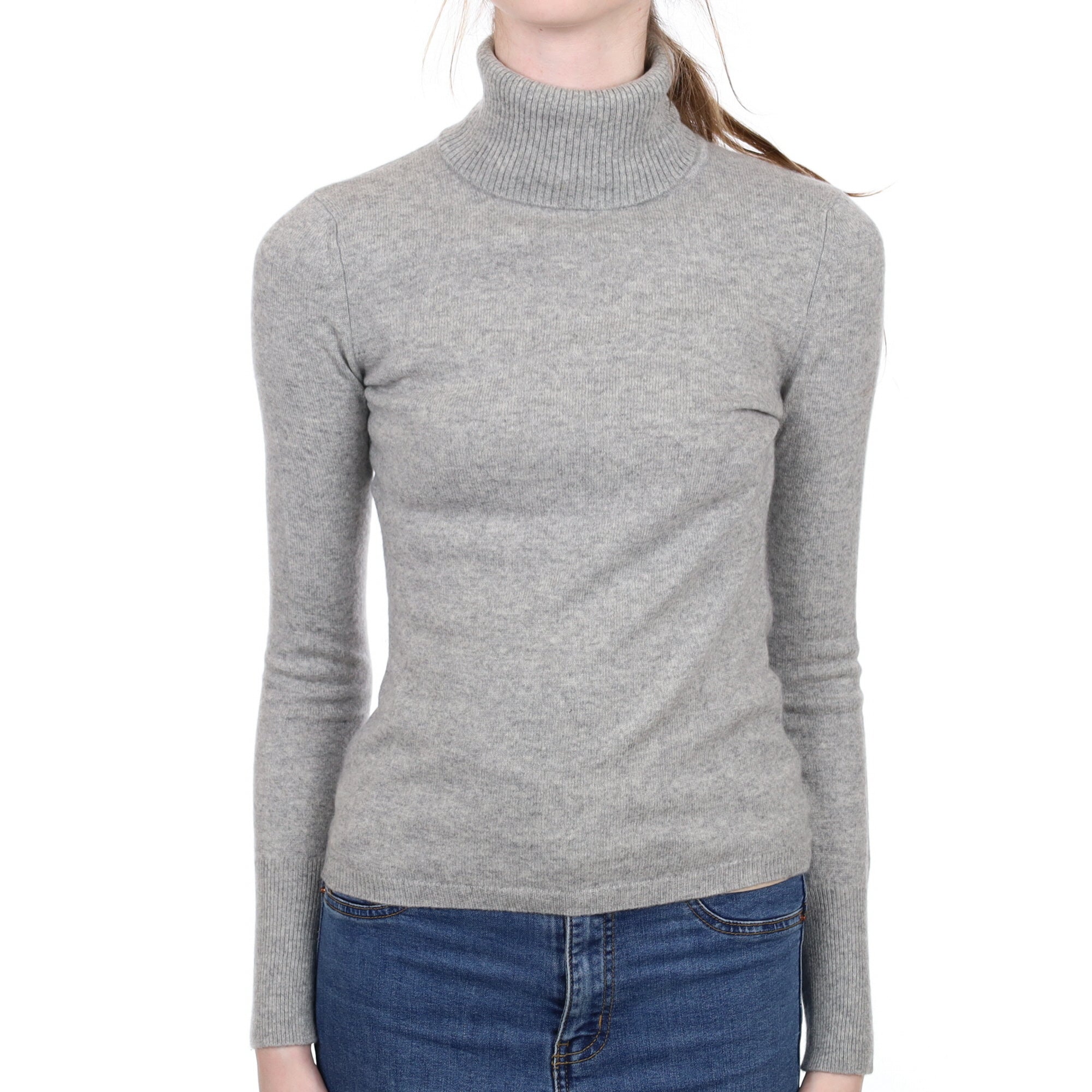 Smoke Grey Cashmere Polo Neck Jumper Extra Small
