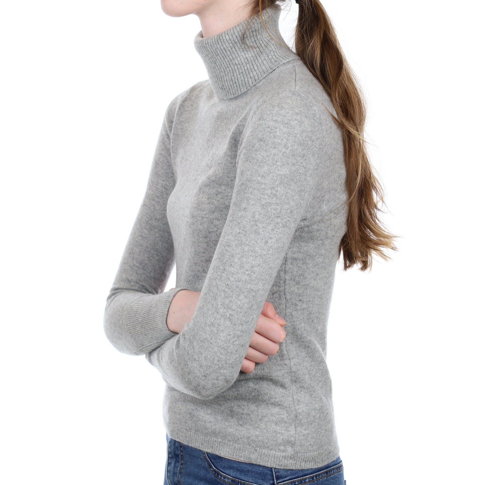 Smoke Grey Cashmere Polo Neck Jumper Extra Small