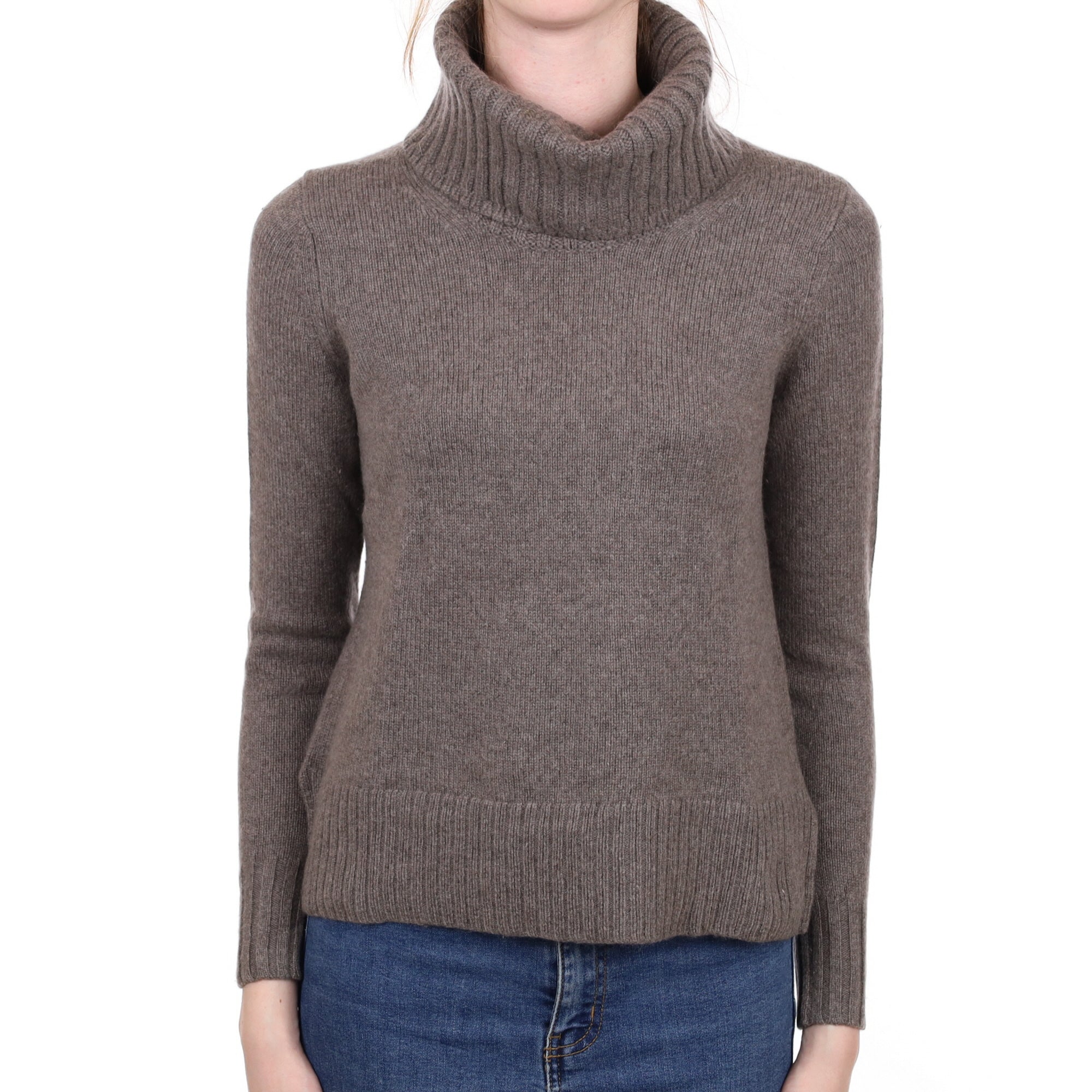 Muted Brown Cashmere Chunky Polo Neck Jumper Extra Small