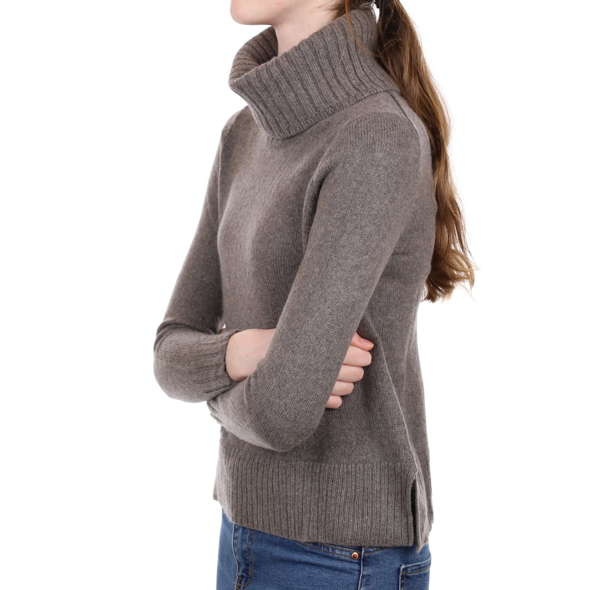Muted Brown Cashmere Chunky Polo Neck Jumper Extra Small