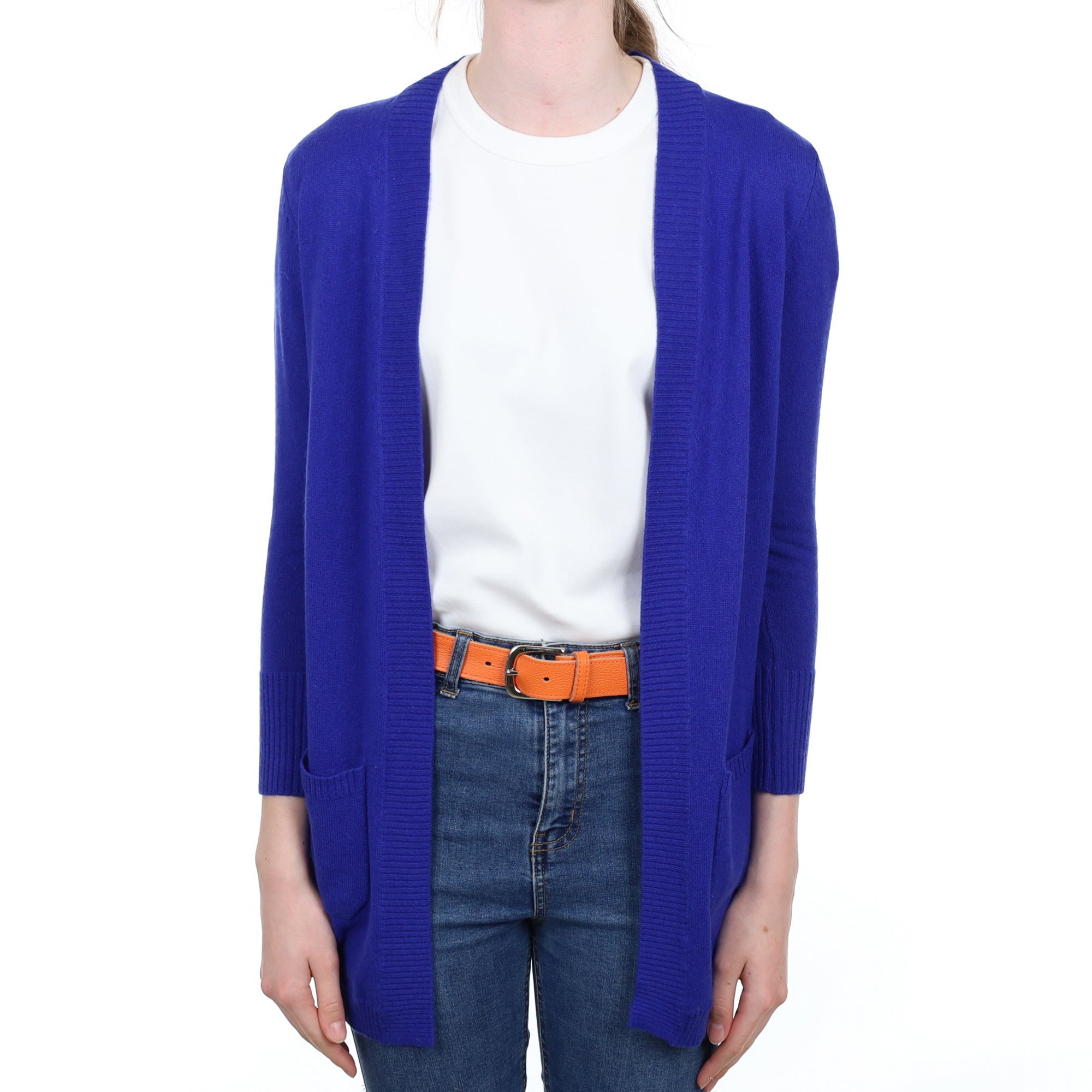 Indigo Blue Cashmere Edge to Edge Cardigan with Pockets Extra Small