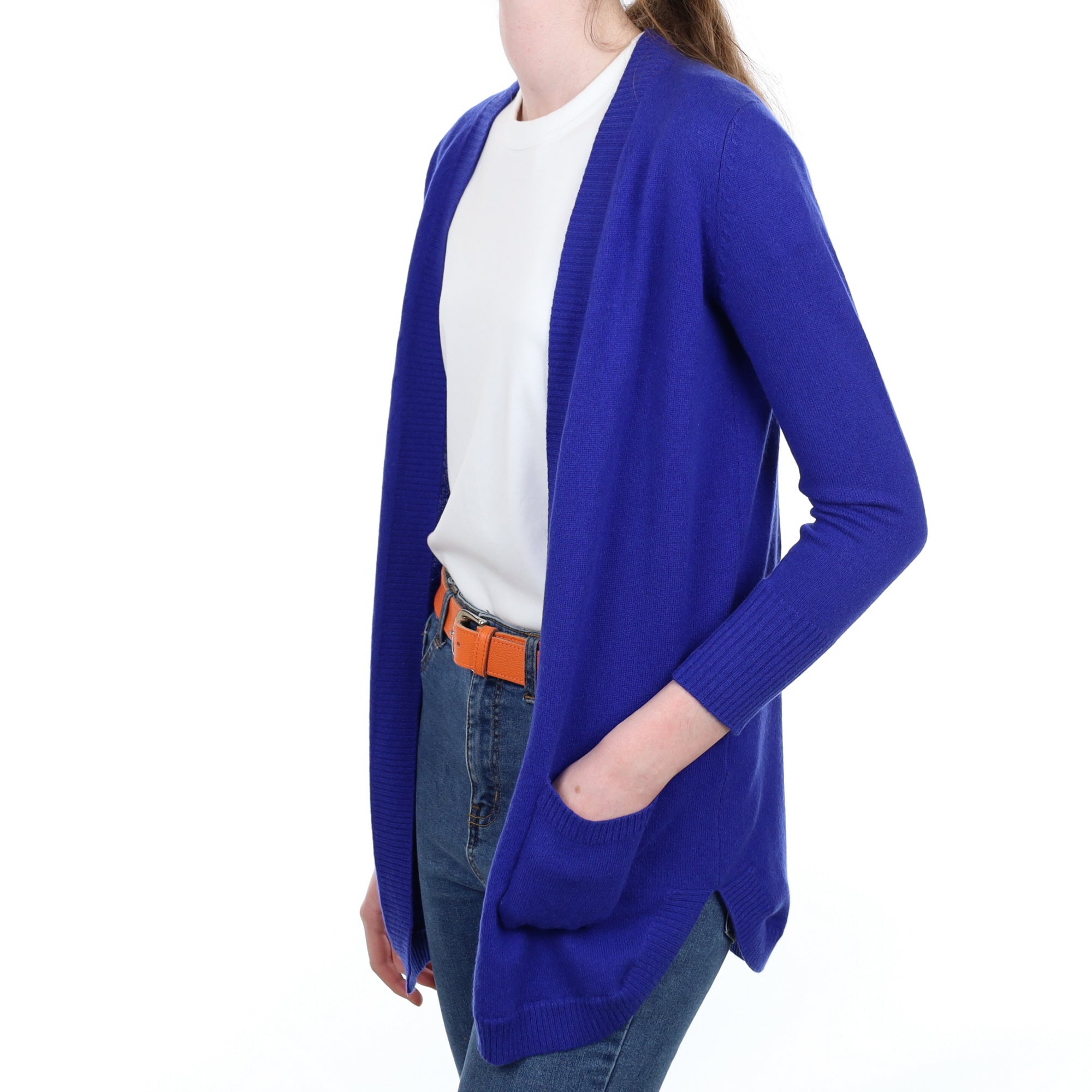 Indigo Blue Cashmere Edge to Edge Cardigan with Pockets Extra Small
