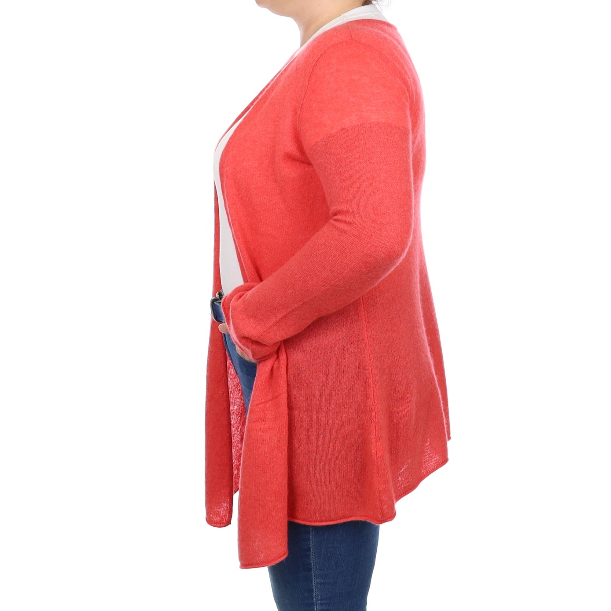 Watermelon Pink Cashmere Waterfall Edge Cardigan Large
