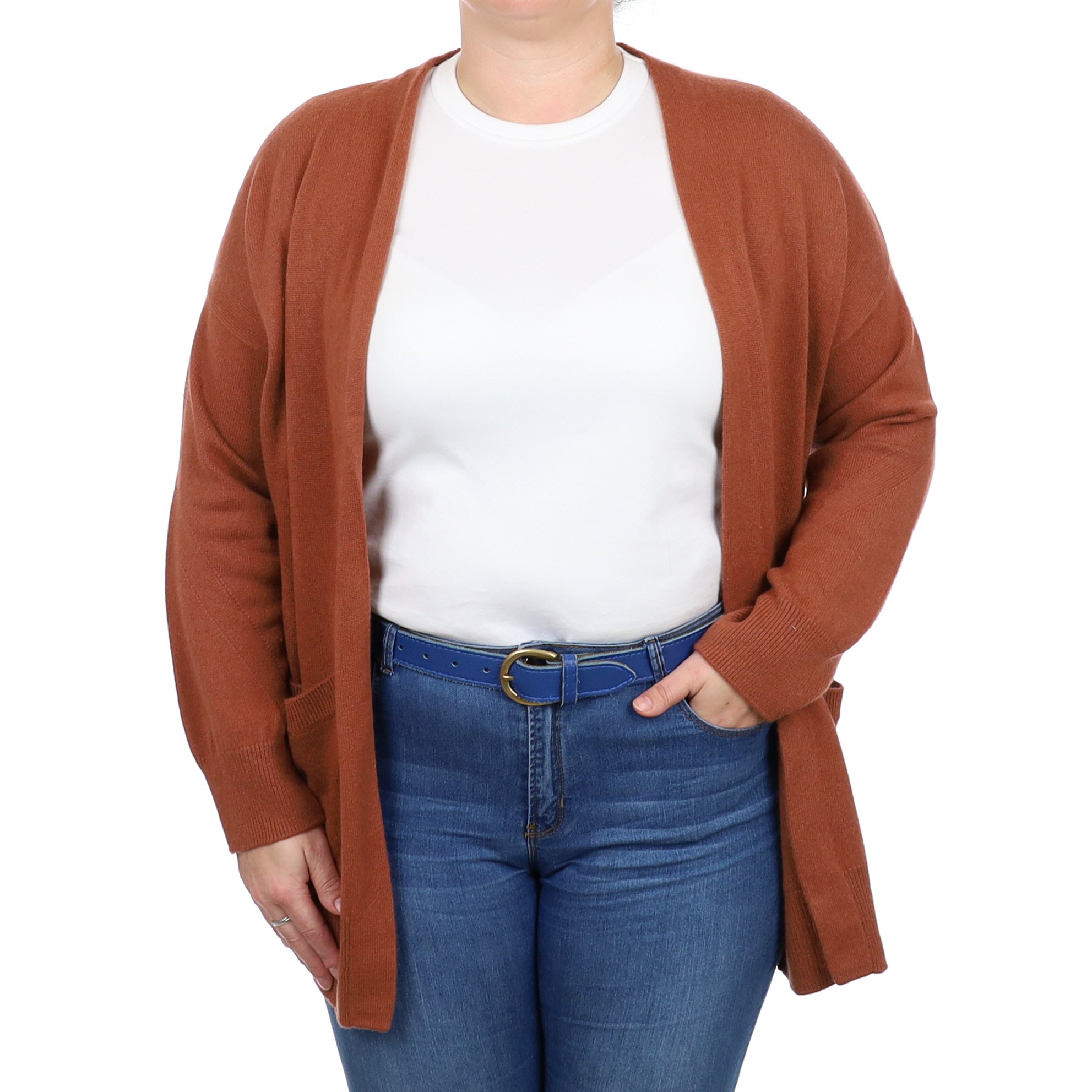 Vince Terracotta Brown Cashmere Edge To Edge Cardigan Large