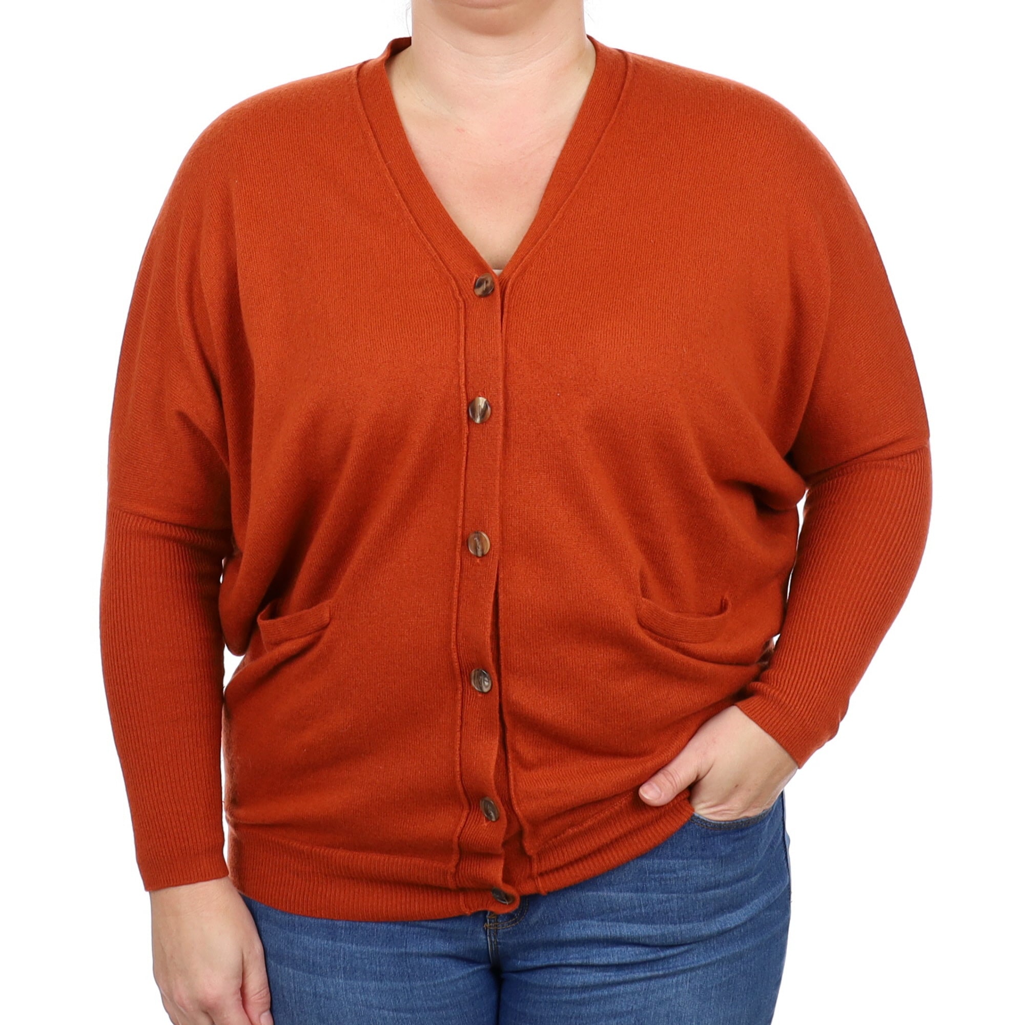 Pumpkin Orange Cashmere V Neck Cardigan Large